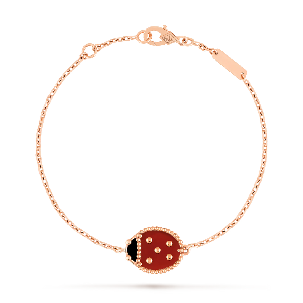 Lucky Spring bracelet, closed wings ladybug, onyx, carnelian