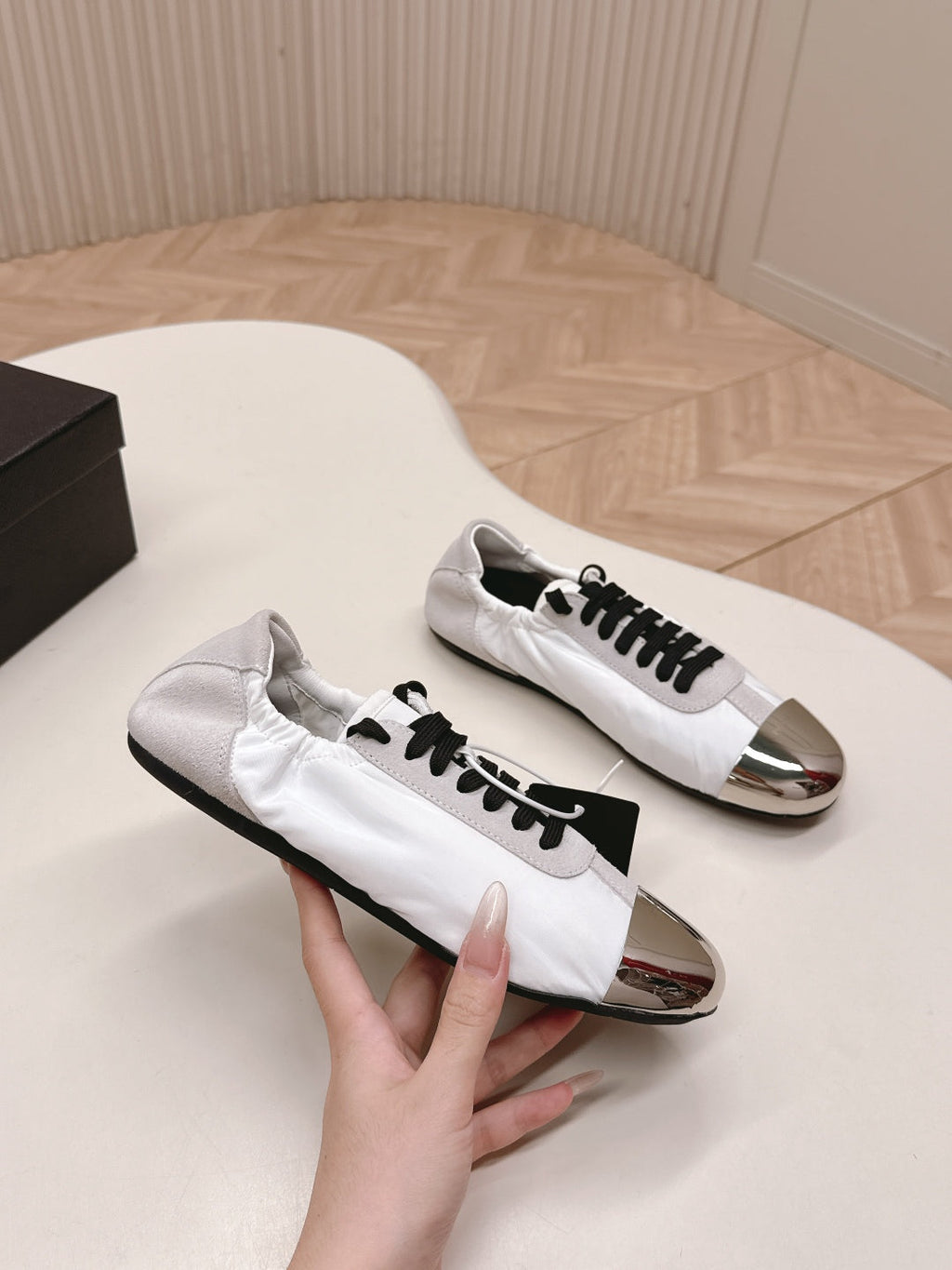 Prada Collapse Sneakers White Gray Re-Nylon and Suede With Metal Toecap 407095