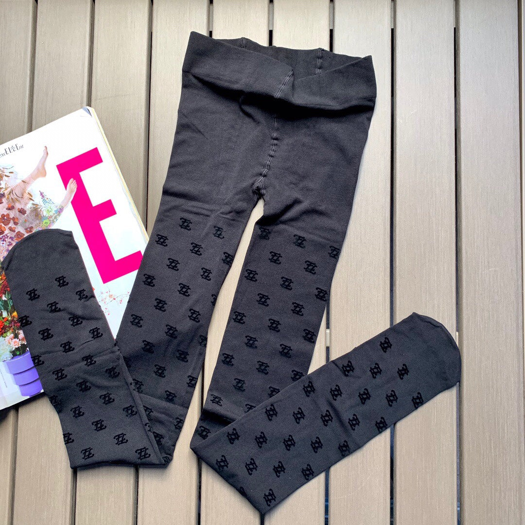 Fendi wave FF logo pantyhose black thickened flocking velvet