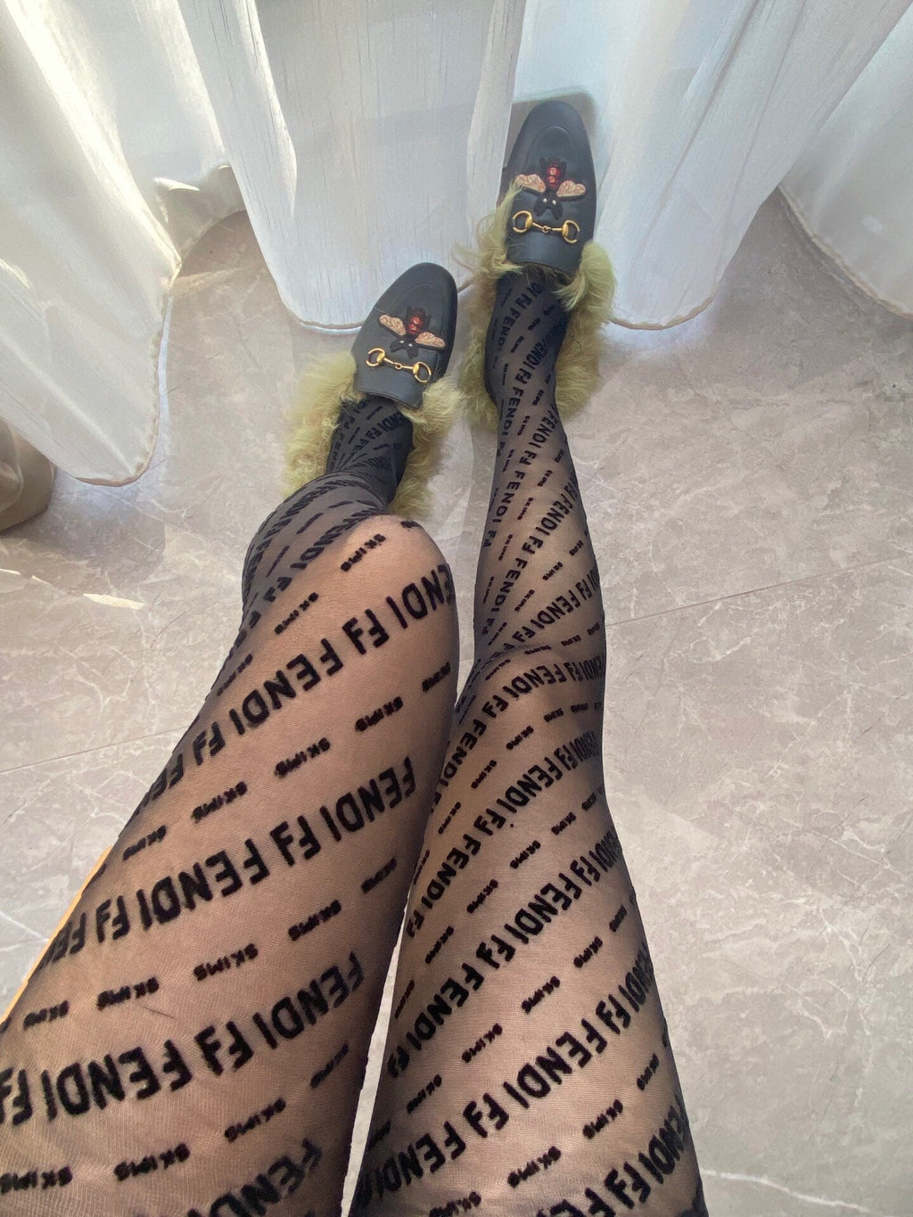Fendi haute couture 3D letter black flocked pantyhose