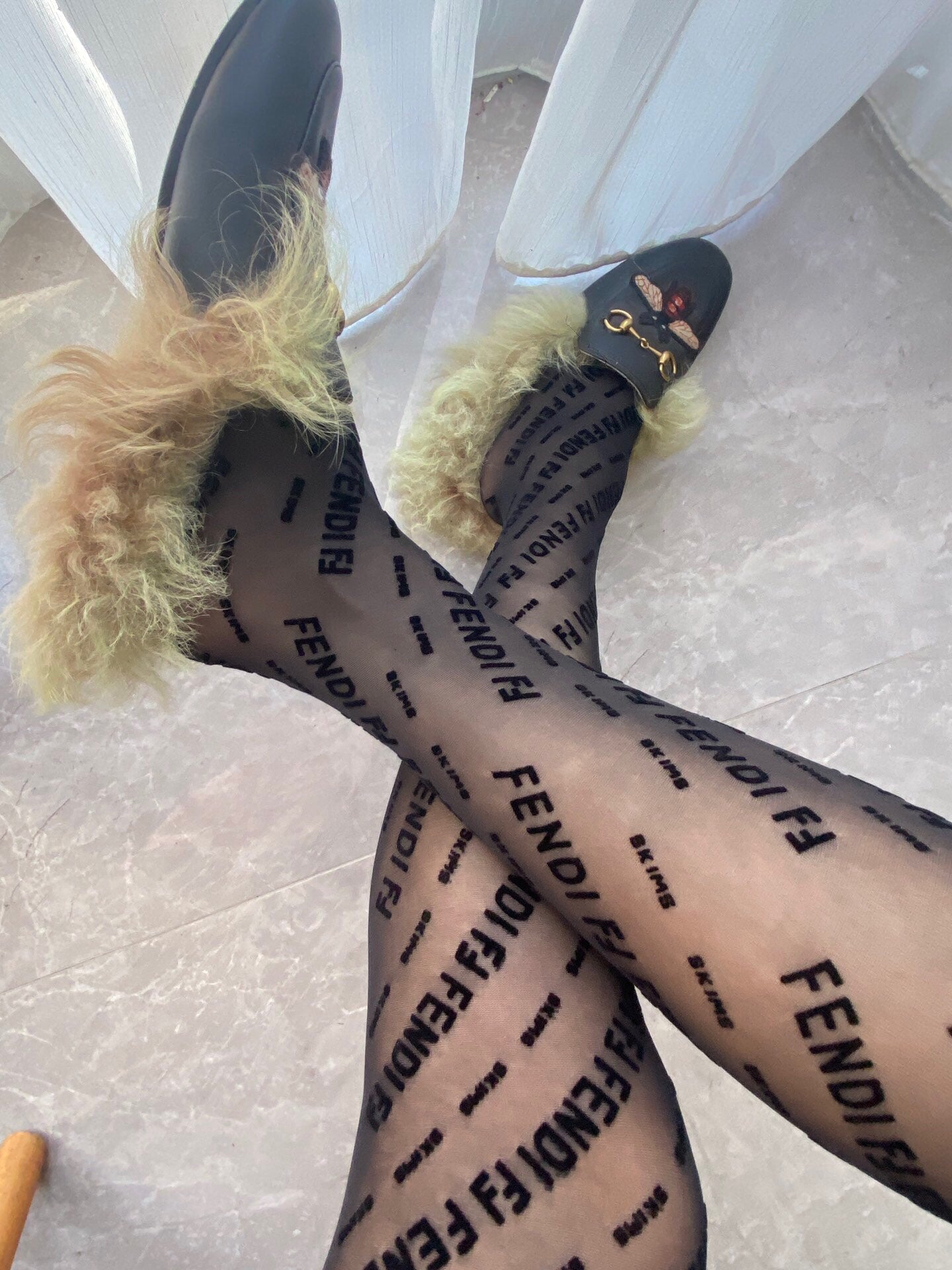 Fendi haute couture 3D letter black flocked pantyhose