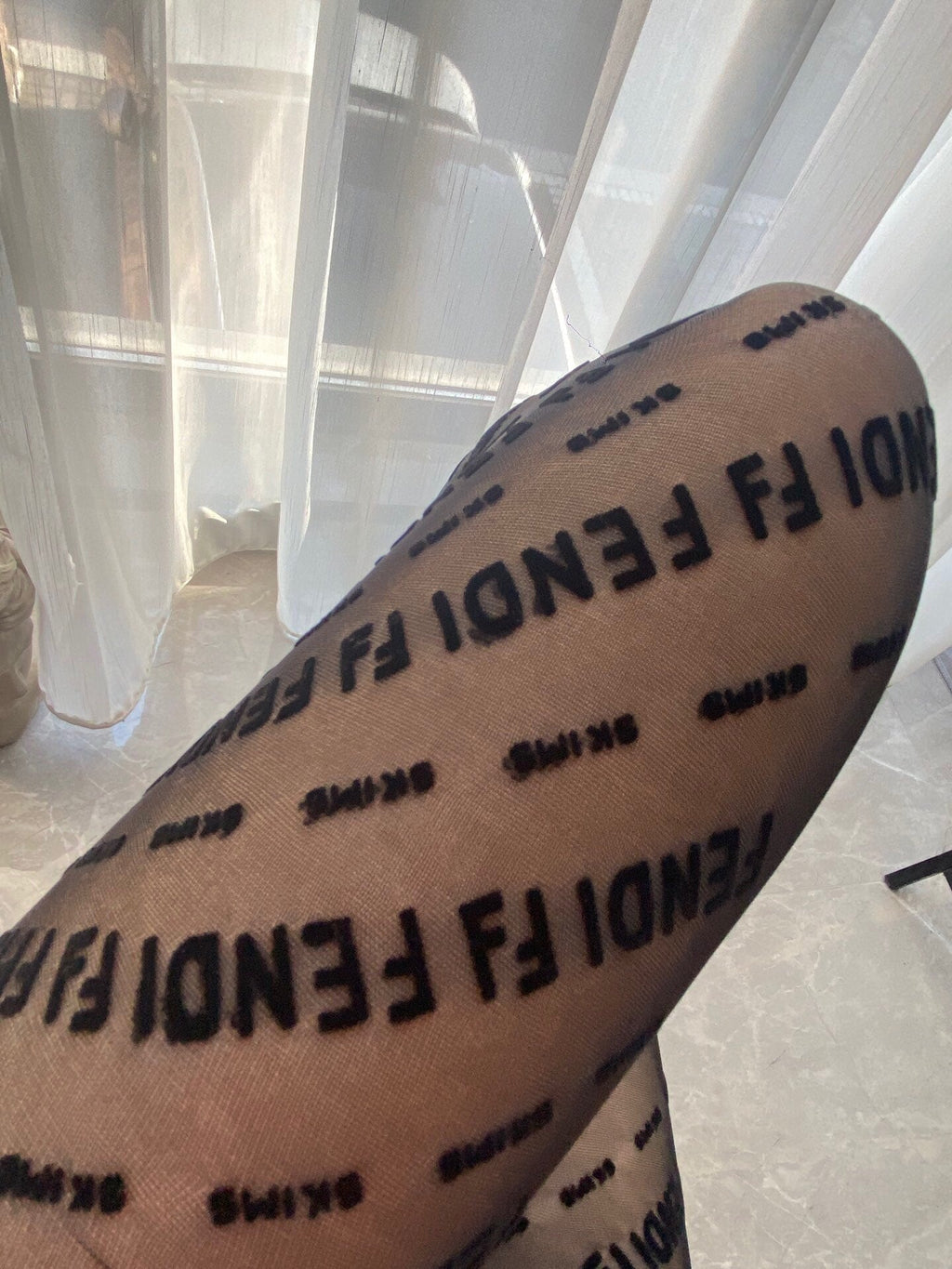 Fendi haute couture 3D letter black flocked pantyhose