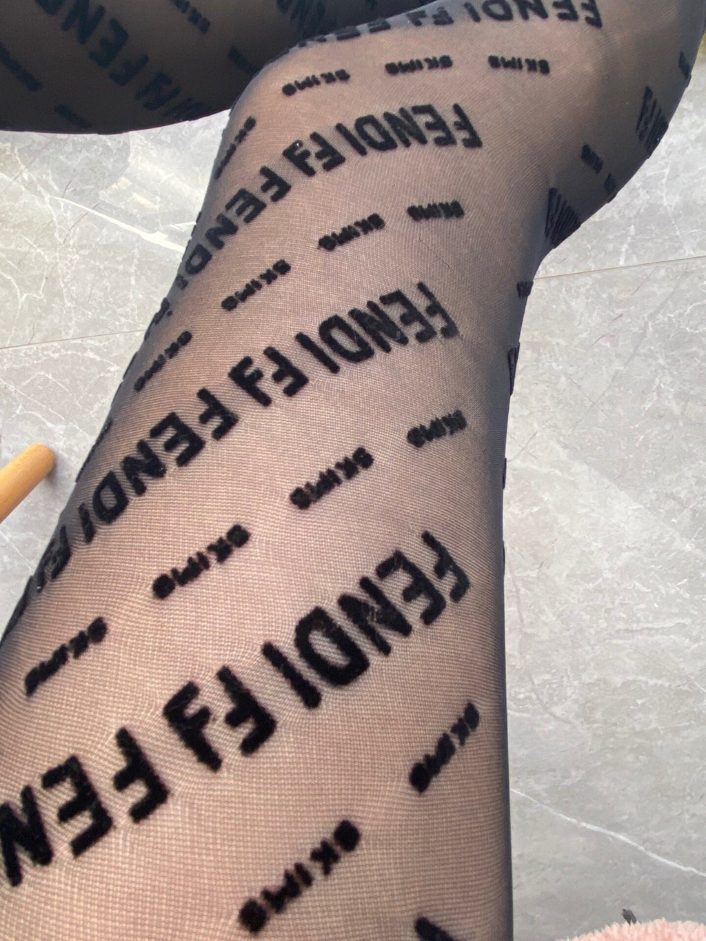 Fendi haute couture 3D letter black flocked pantyhose