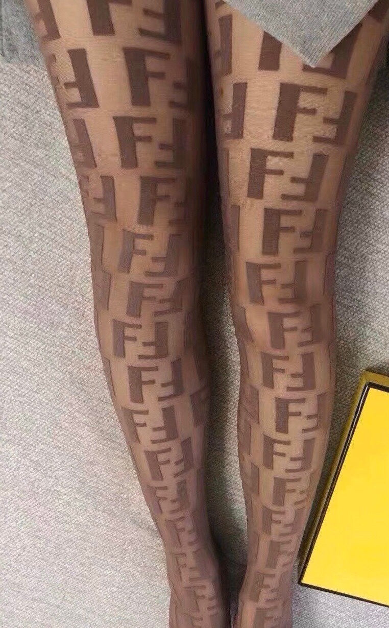 Fendi FF logo semi-transparent flocked pantyhose