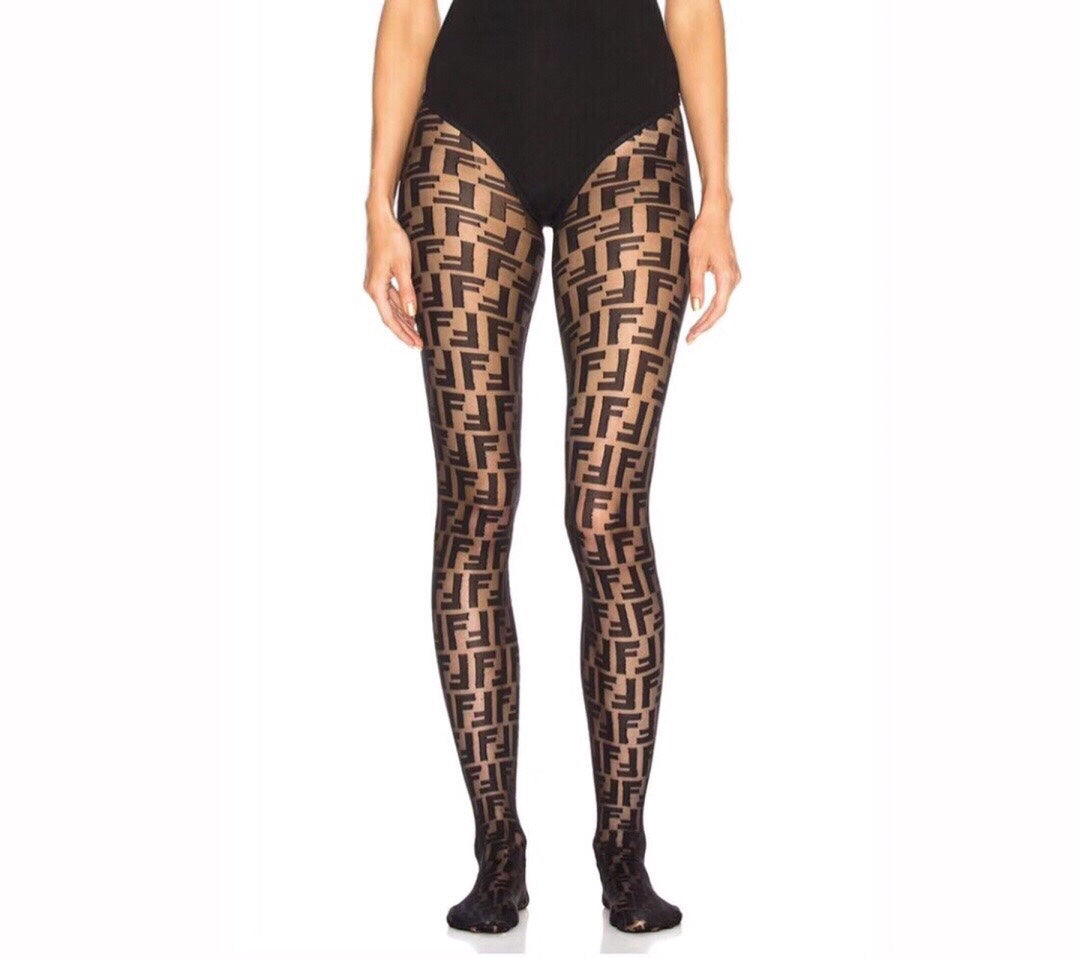 Fendi FF logo semi-transparent flocked pantyhose