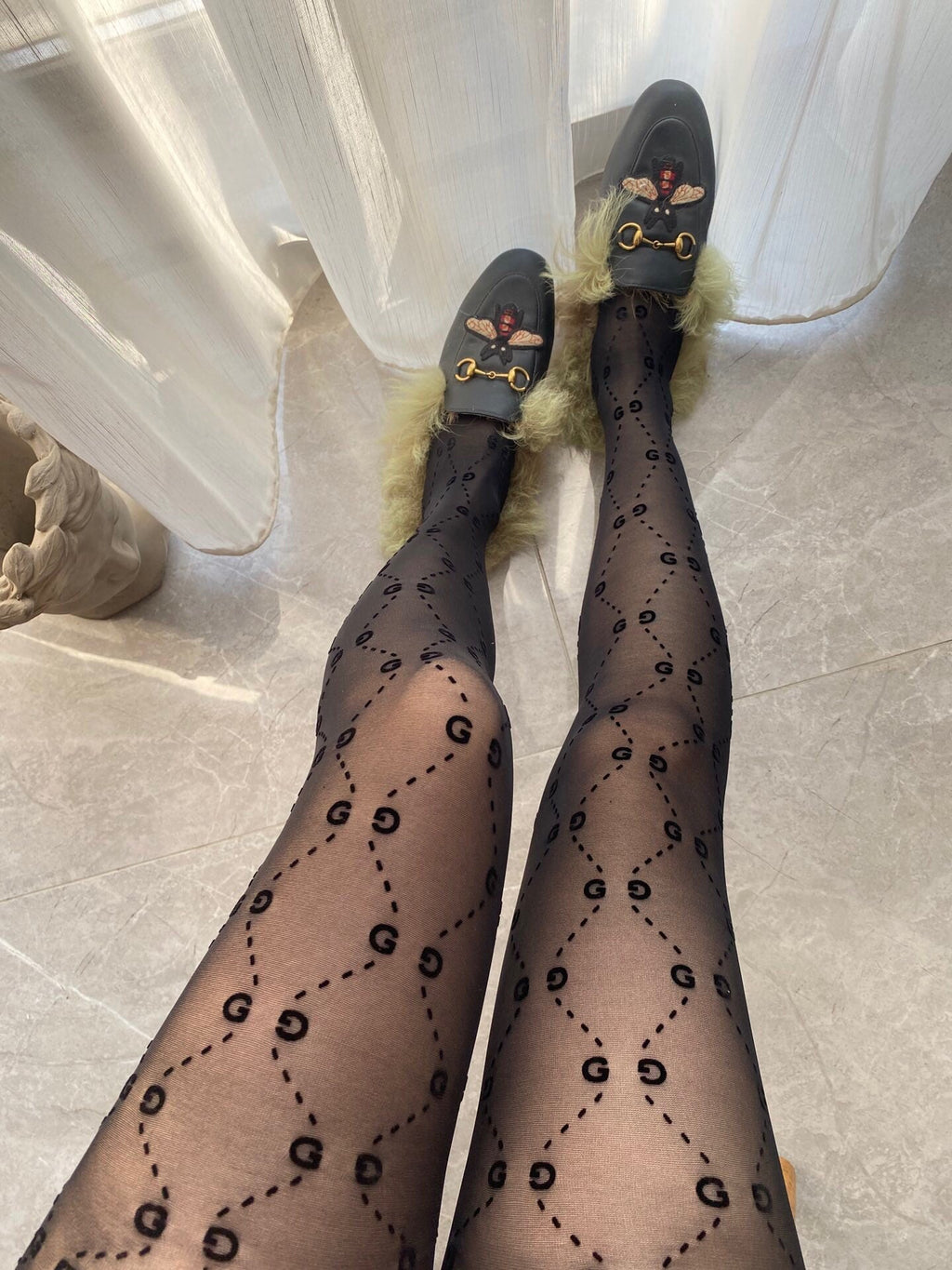 GG haute couture version 3D letter black flocked pantyhose