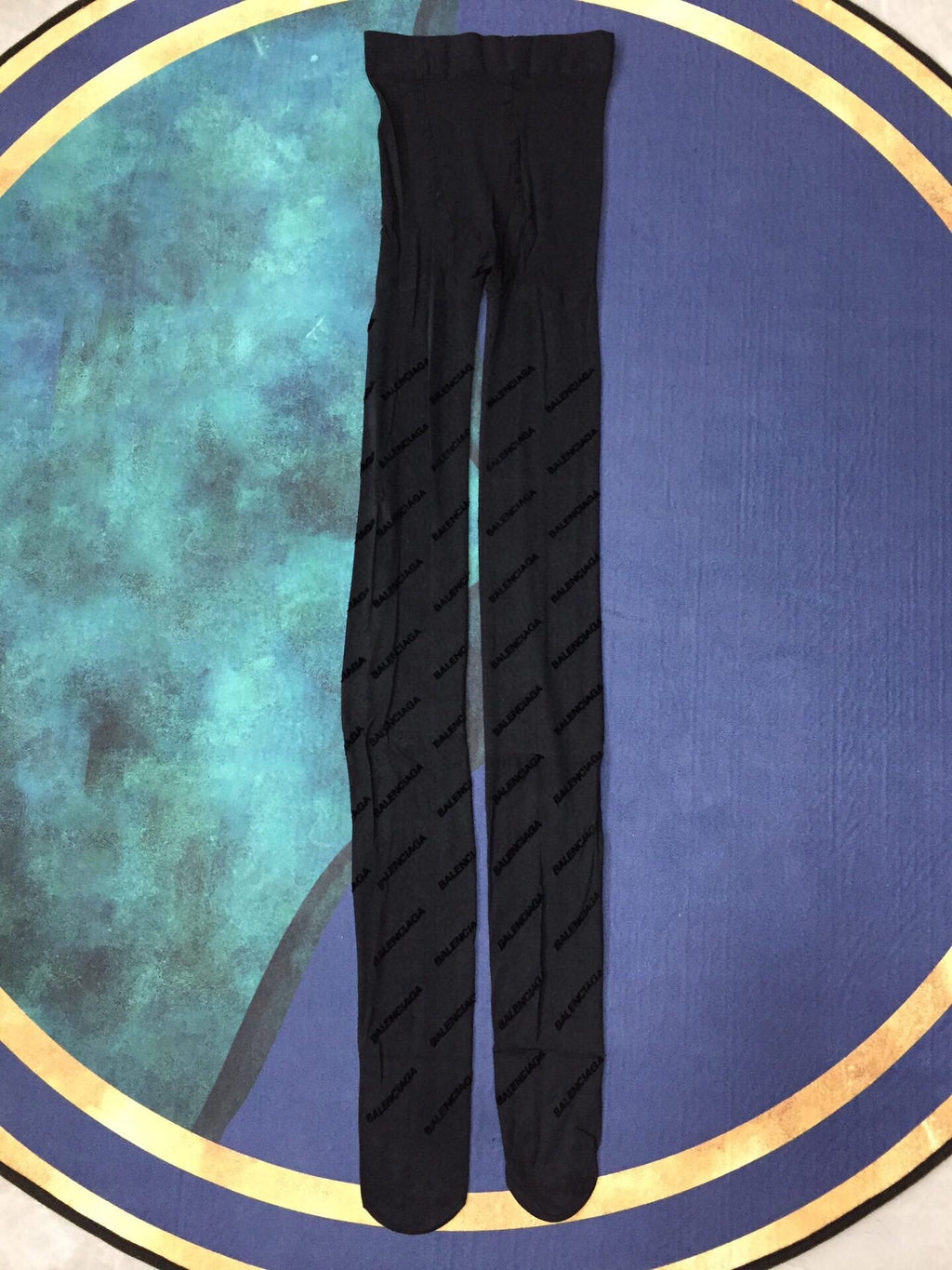 Balenciaga haute couture version all-over logo flocked sexy slimming black pantyhose