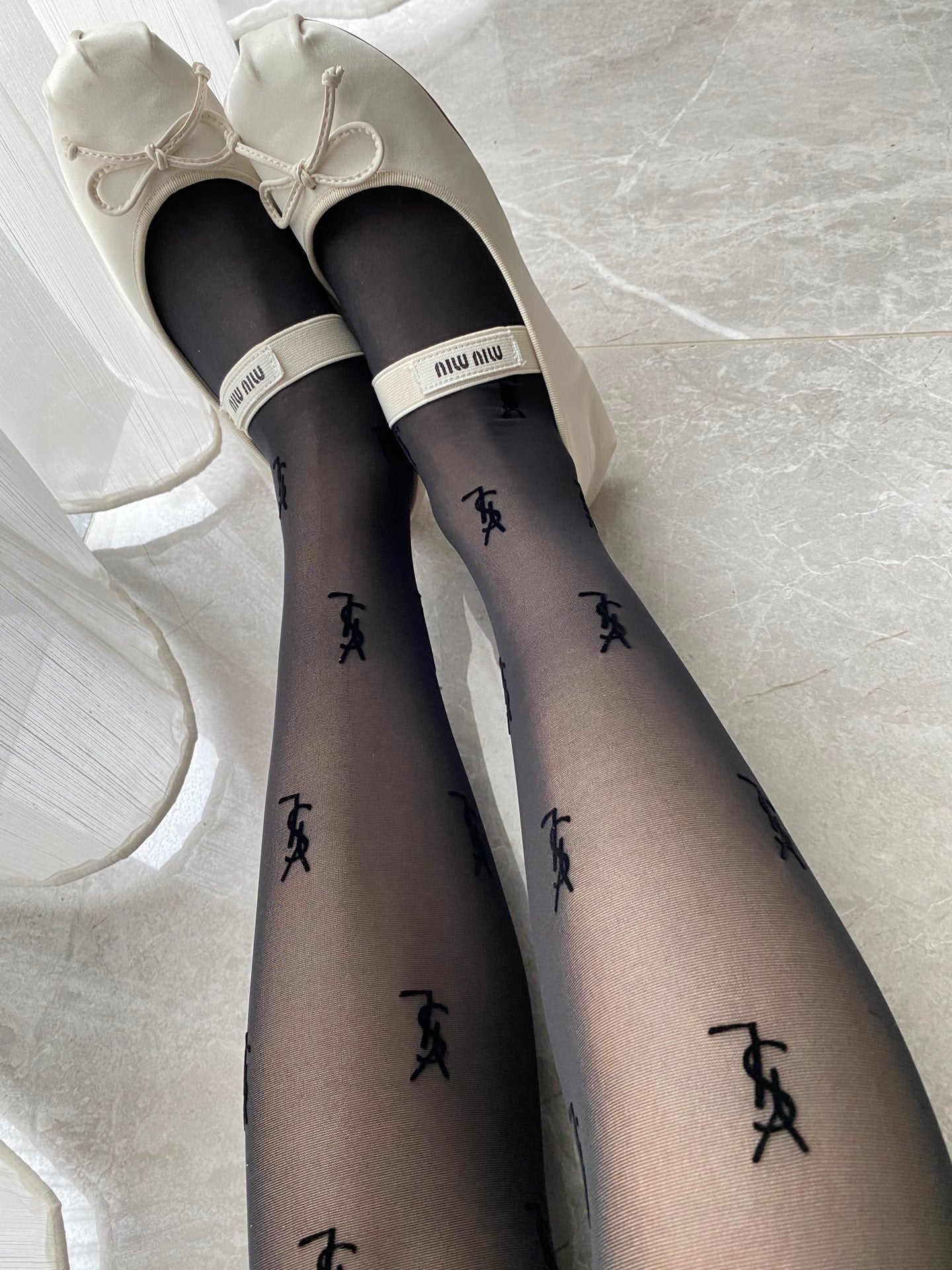 YSL flocked black pantyhose