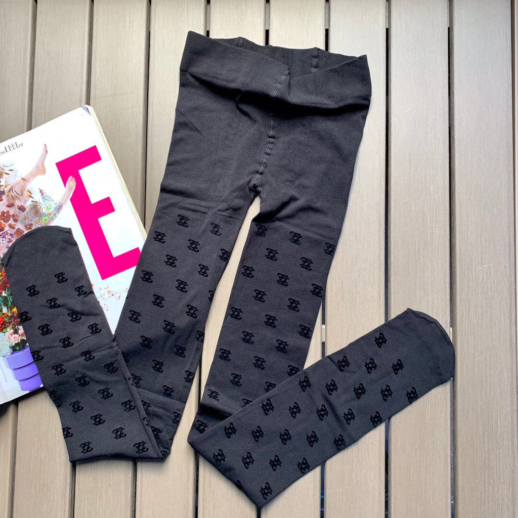 Fendi thickened wave FF logo flocked black pantyhose