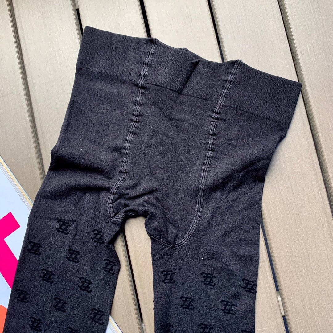 Fendi thickened wave FF logo flocked black pantyhose