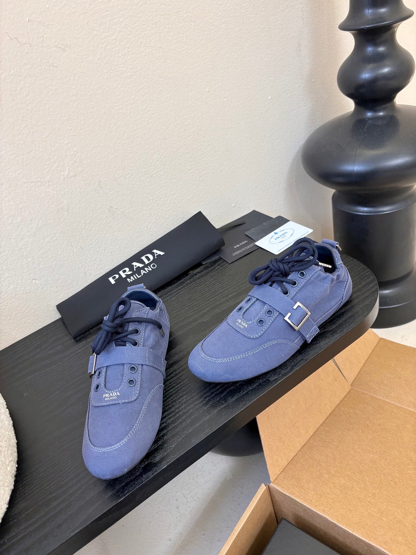 Prada Classic Retro German Trainer Blue Sneakers in Sheepskin Fabric 580383