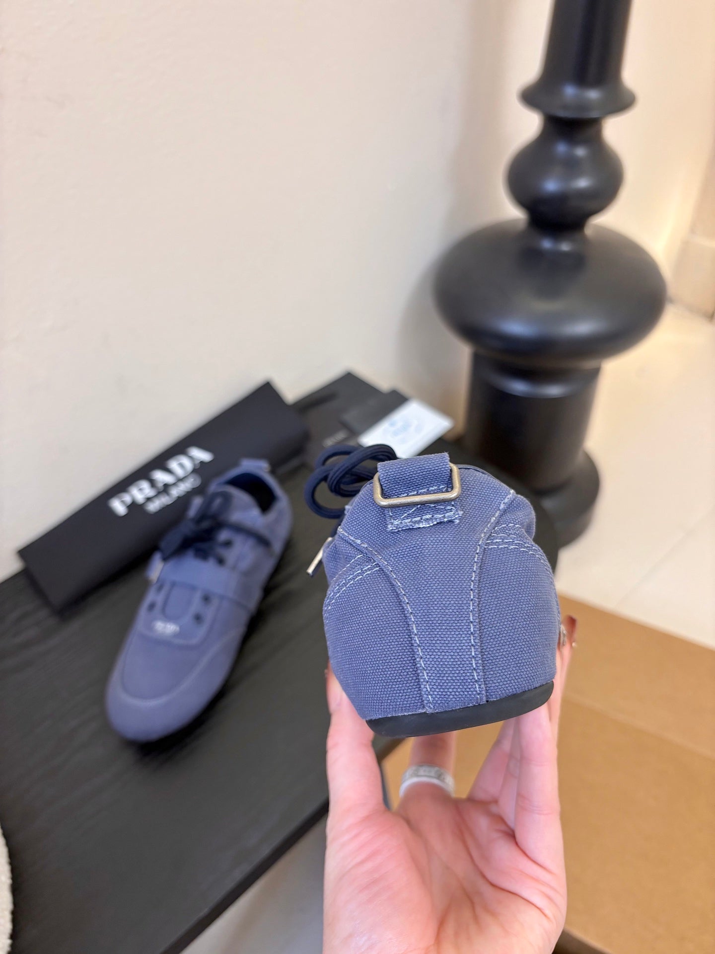 Prada Classic Retro German Trainer Blue Sneakers in Sheepskin Fabric 580383