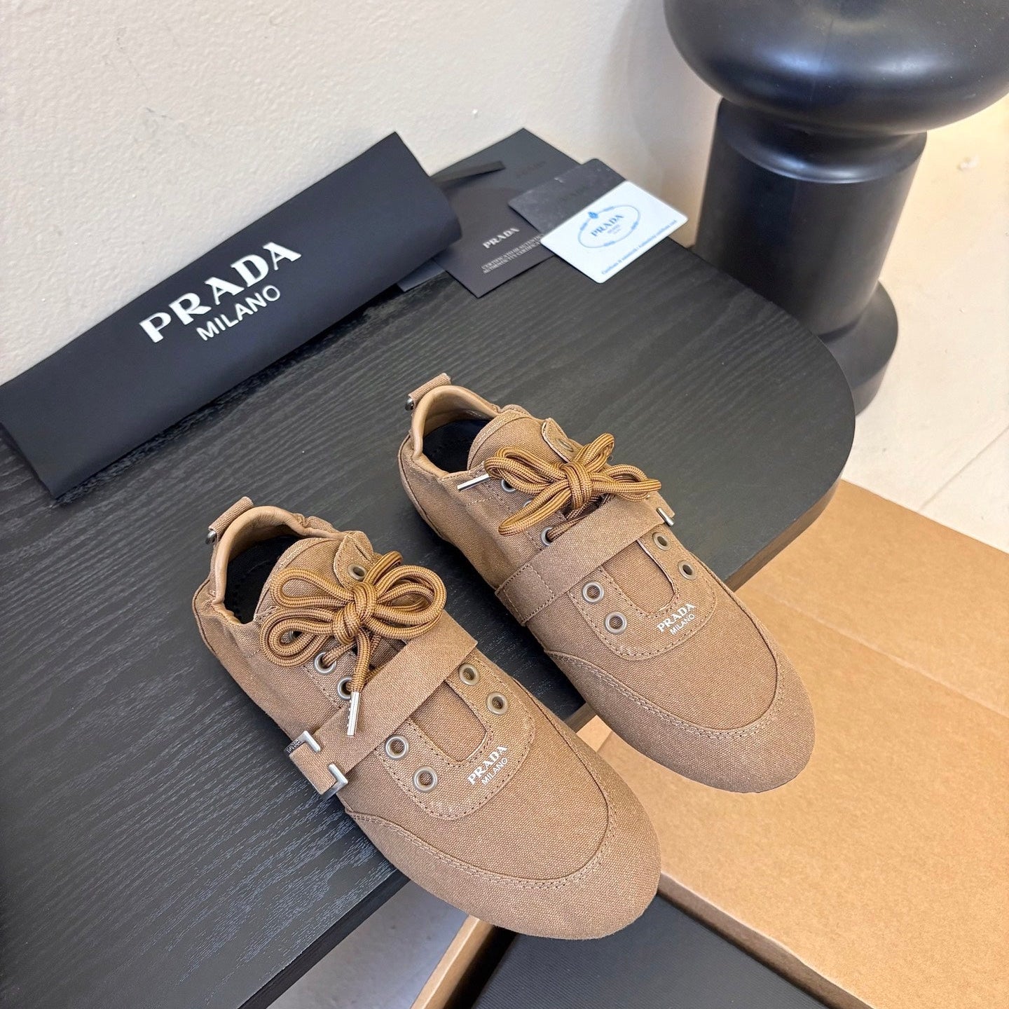 Prada Classic Retro German Trainer Brown Sneakers in Sheepskin Fabric 580382