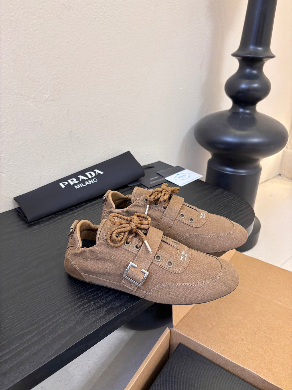 Prada Classic Retro German Trainer Brown Sneakers in Sheepskin Fabric 580382