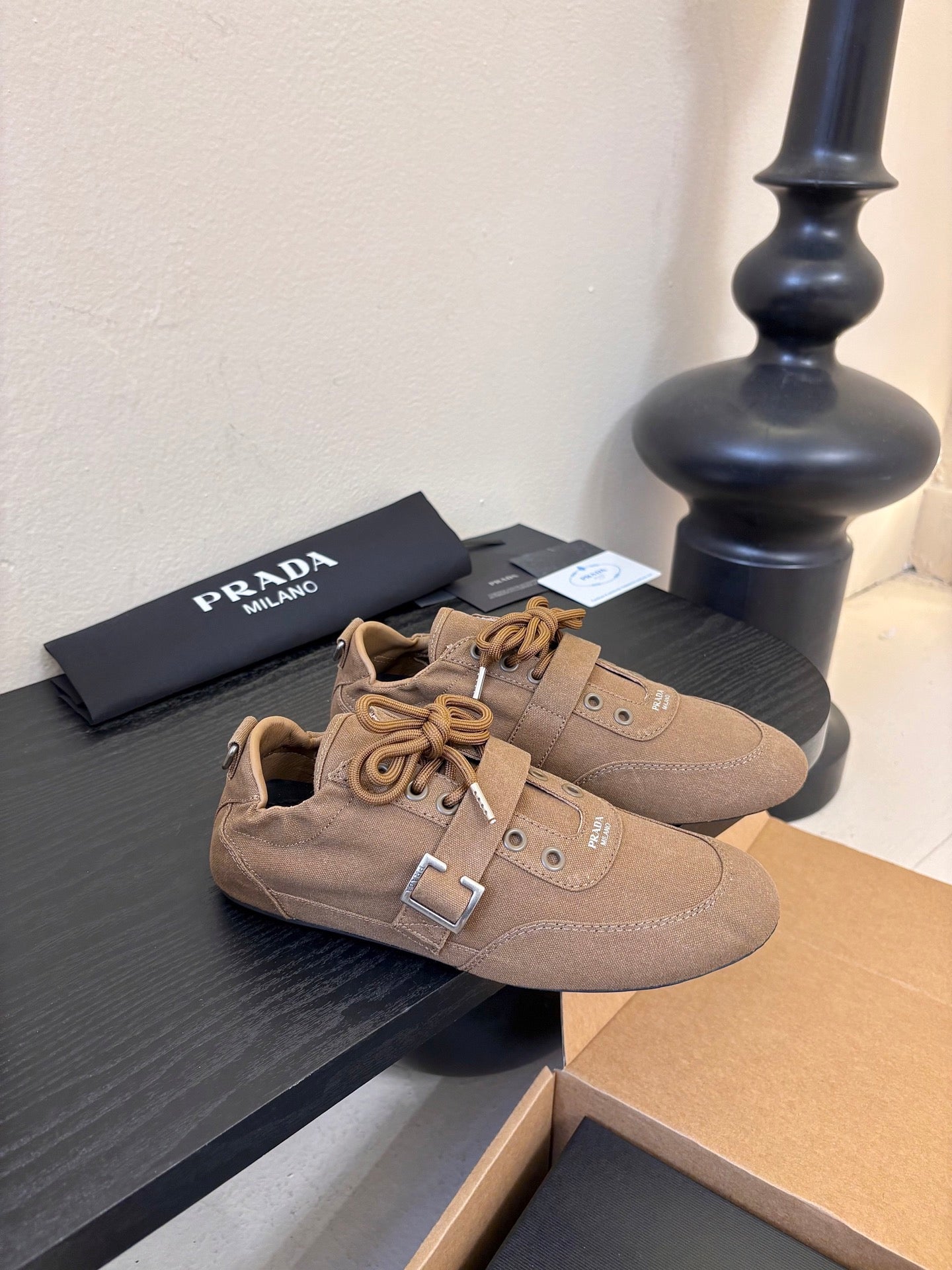 Prada Classic Retro German Trainer Brown Sneakers in Sheepskin Fabric 580382
