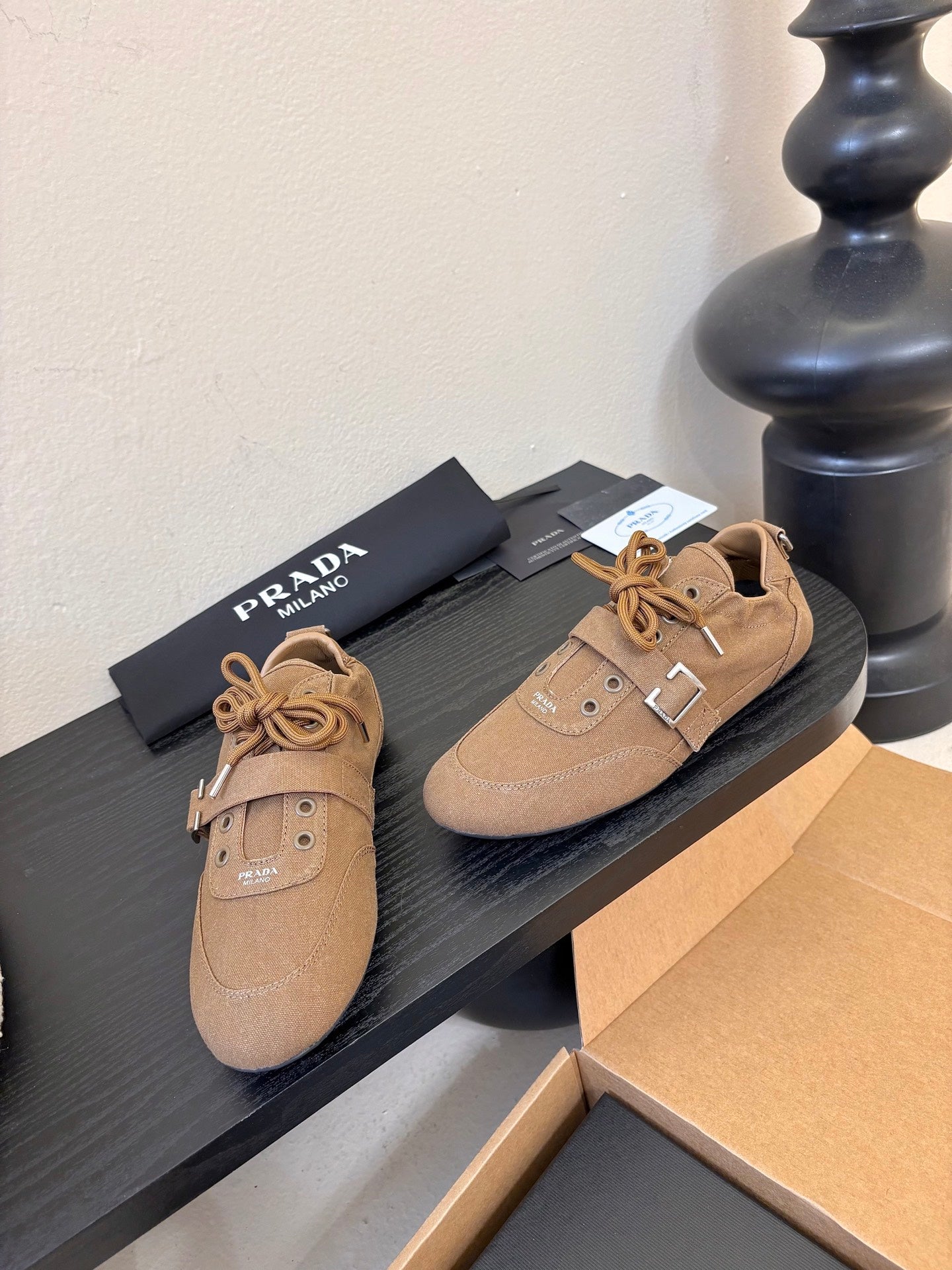 Prada Classic Retro German Trainer Brown Sneakers in Sheepskin Fabric 580382