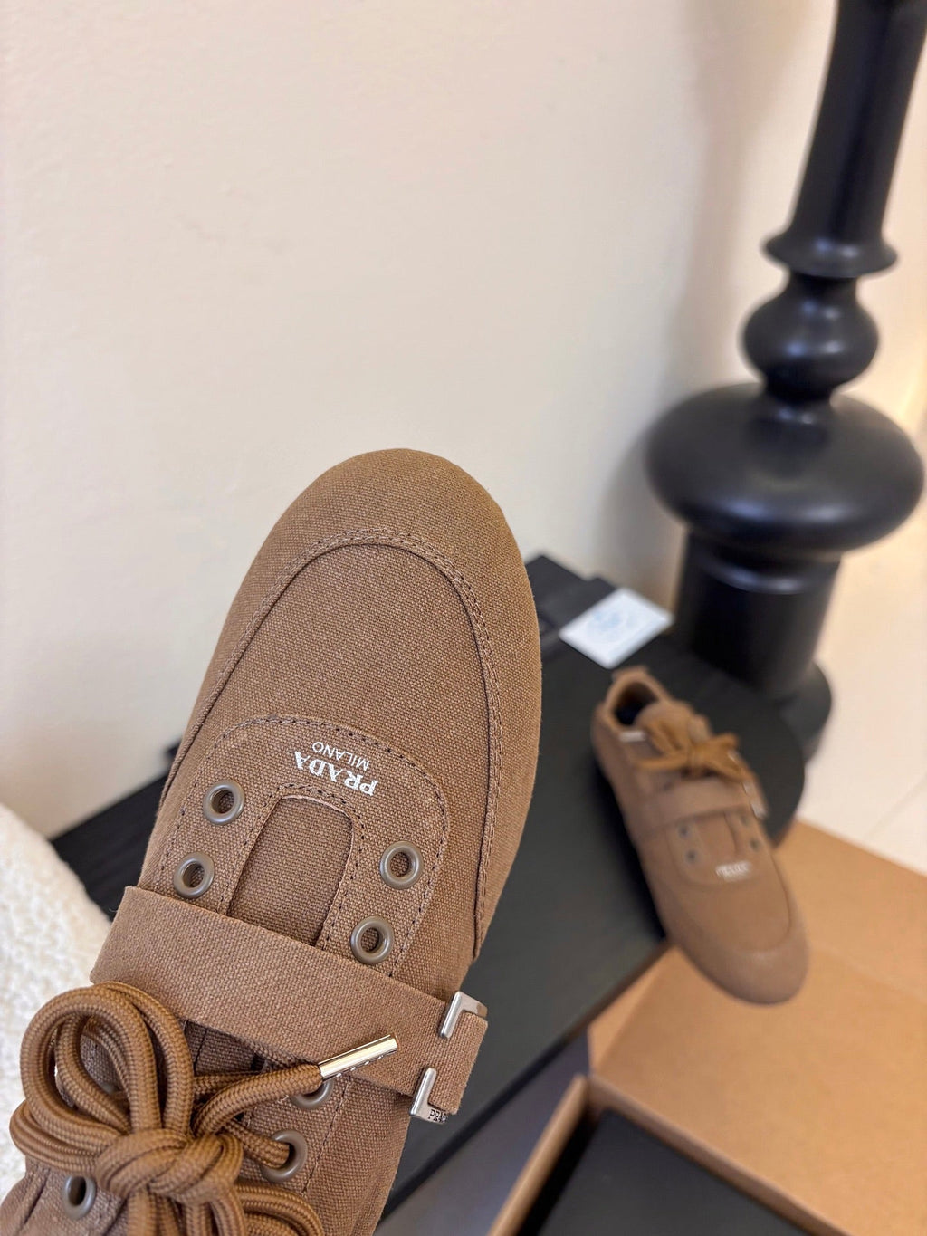 Prada Classic Retro German Trainer Brown Sneakers in Sheepskin Fabric 580382