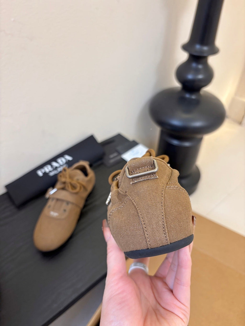 Prada Classic Retro German Trainer Brown Sneakers in Sheepskin Fabric 580382