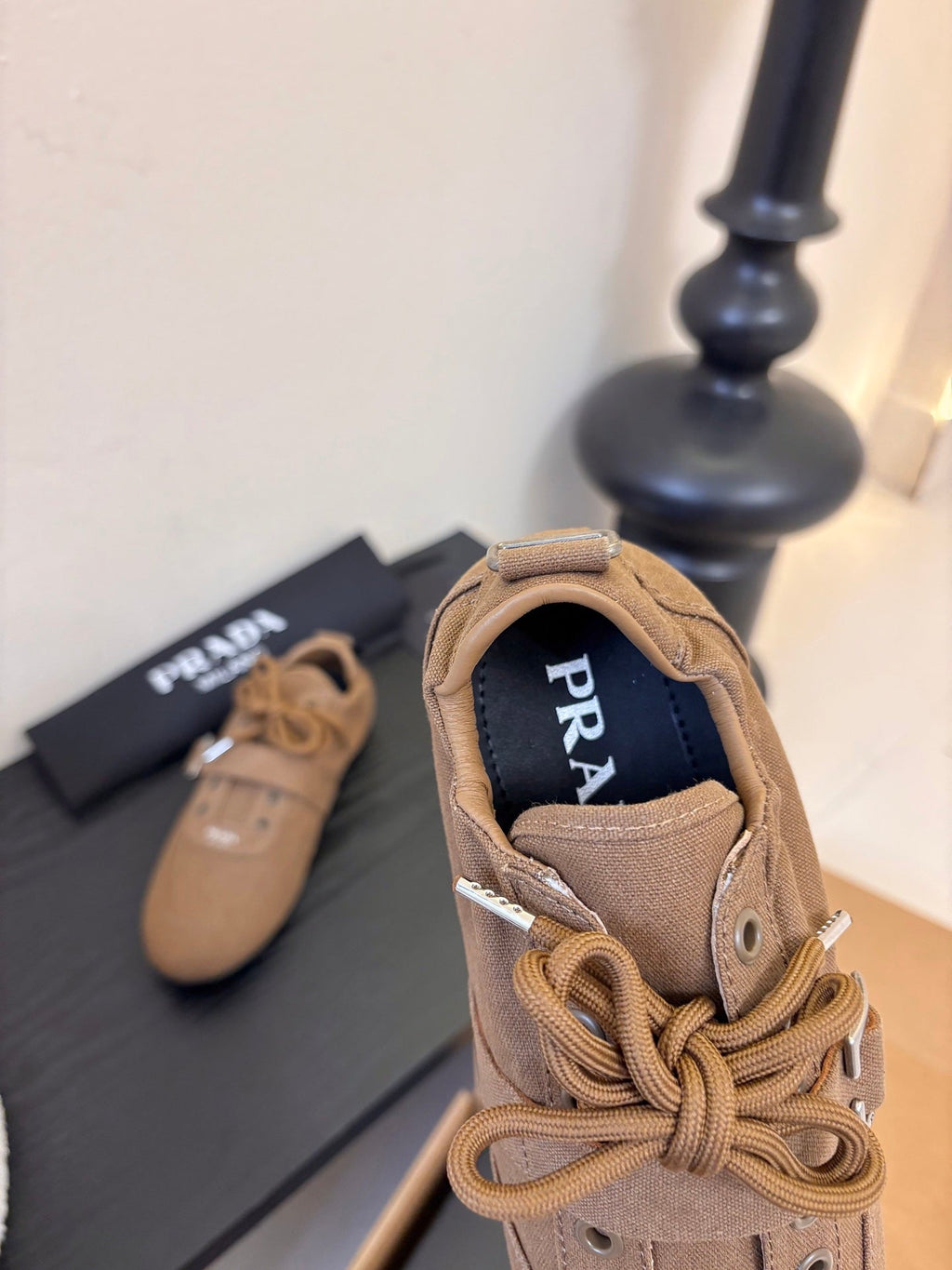Prada Classic Retro German Trainer Brown Sneakers in Sheepskin Fabric 580382