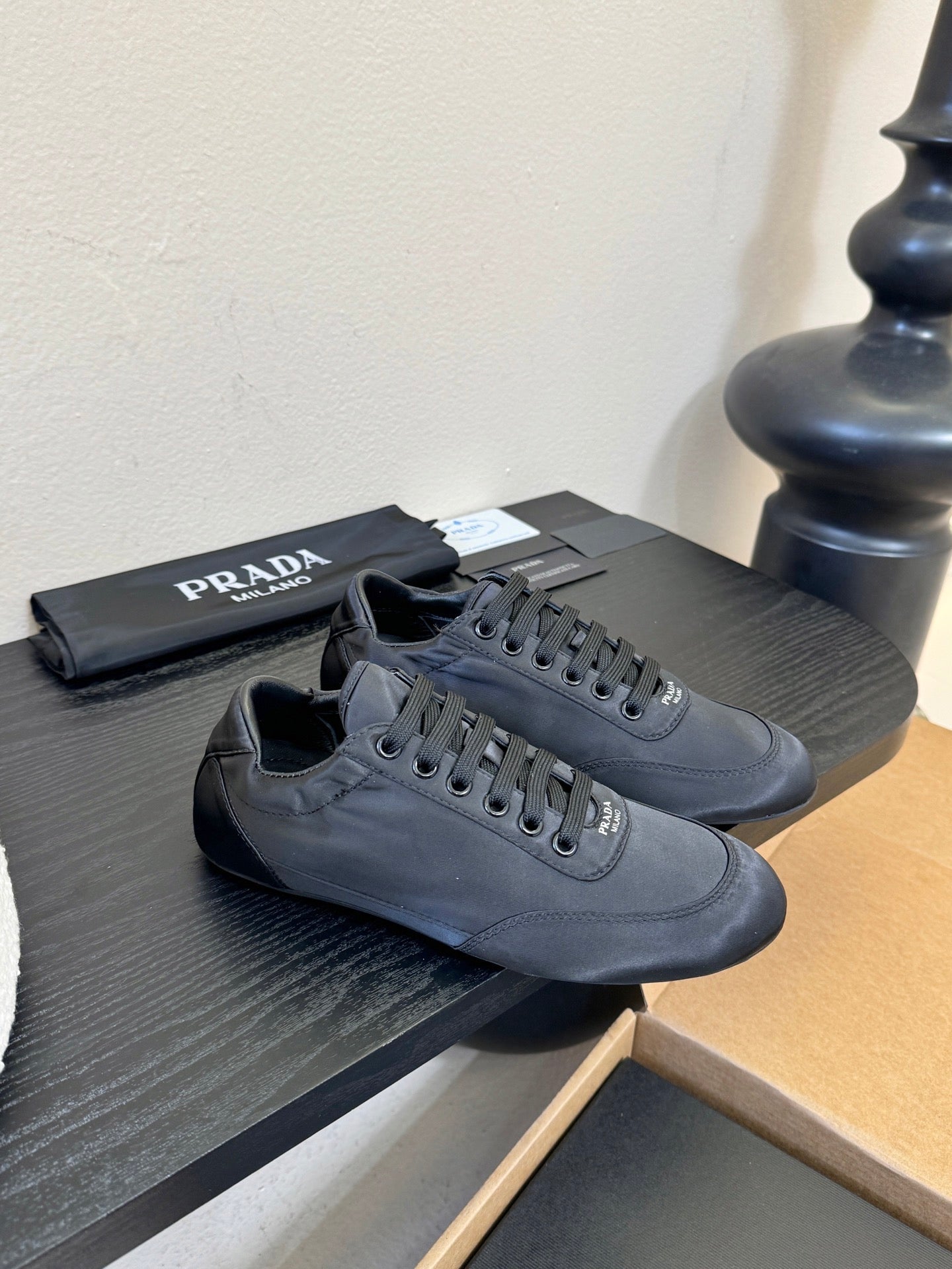Prada Classic Retro Sneakers – Sport & Casual Style  Black in Sheepskin Fabric 580381