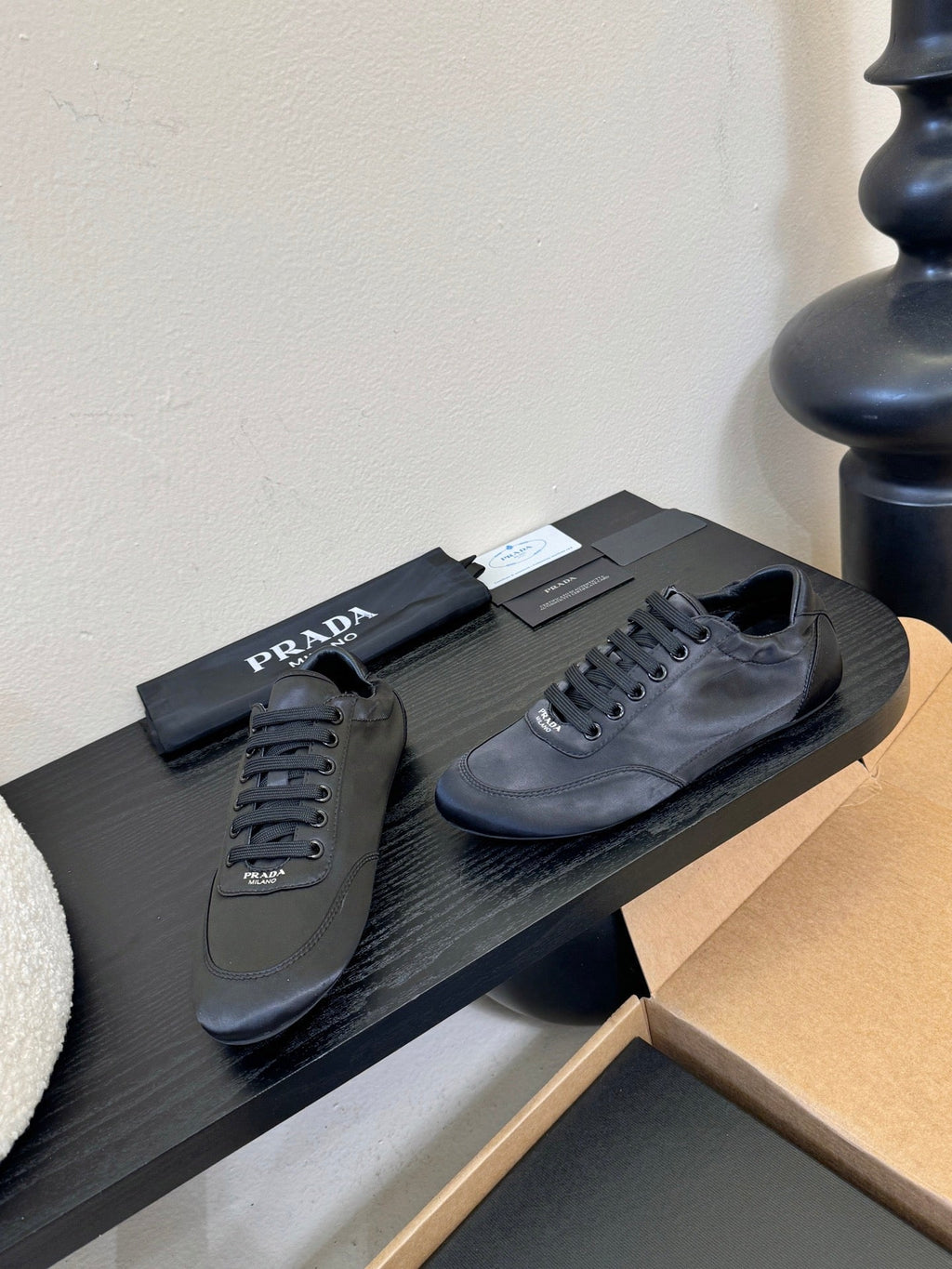 Prada Classic Retro Sneakers – Sport & Casual Style  Black in Sheepskin Fabric 580381