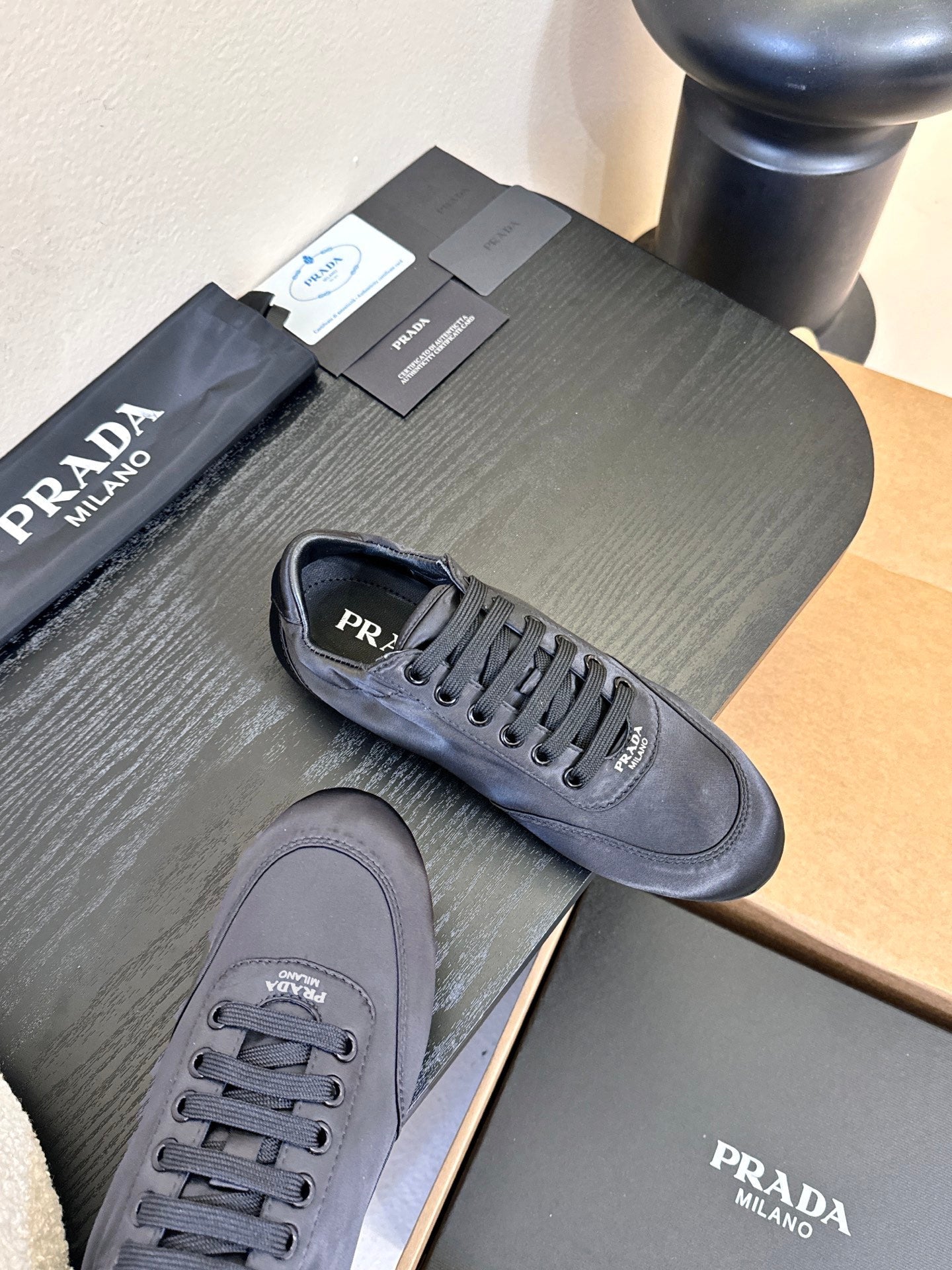 Prada Classic Retro Sneakers – Sport & Casual Style  Black in Sheepskin Fabric 580381