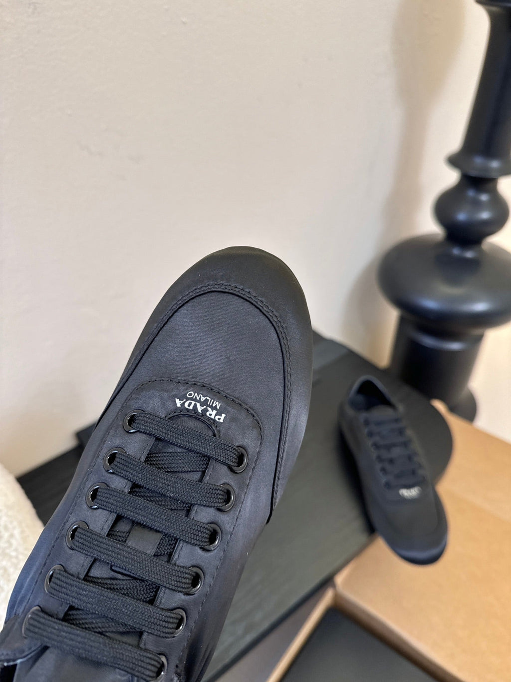 Prada Classic Retro Sneakers – Sport & Casual Style  Black in Sheepskin Fabric 580381