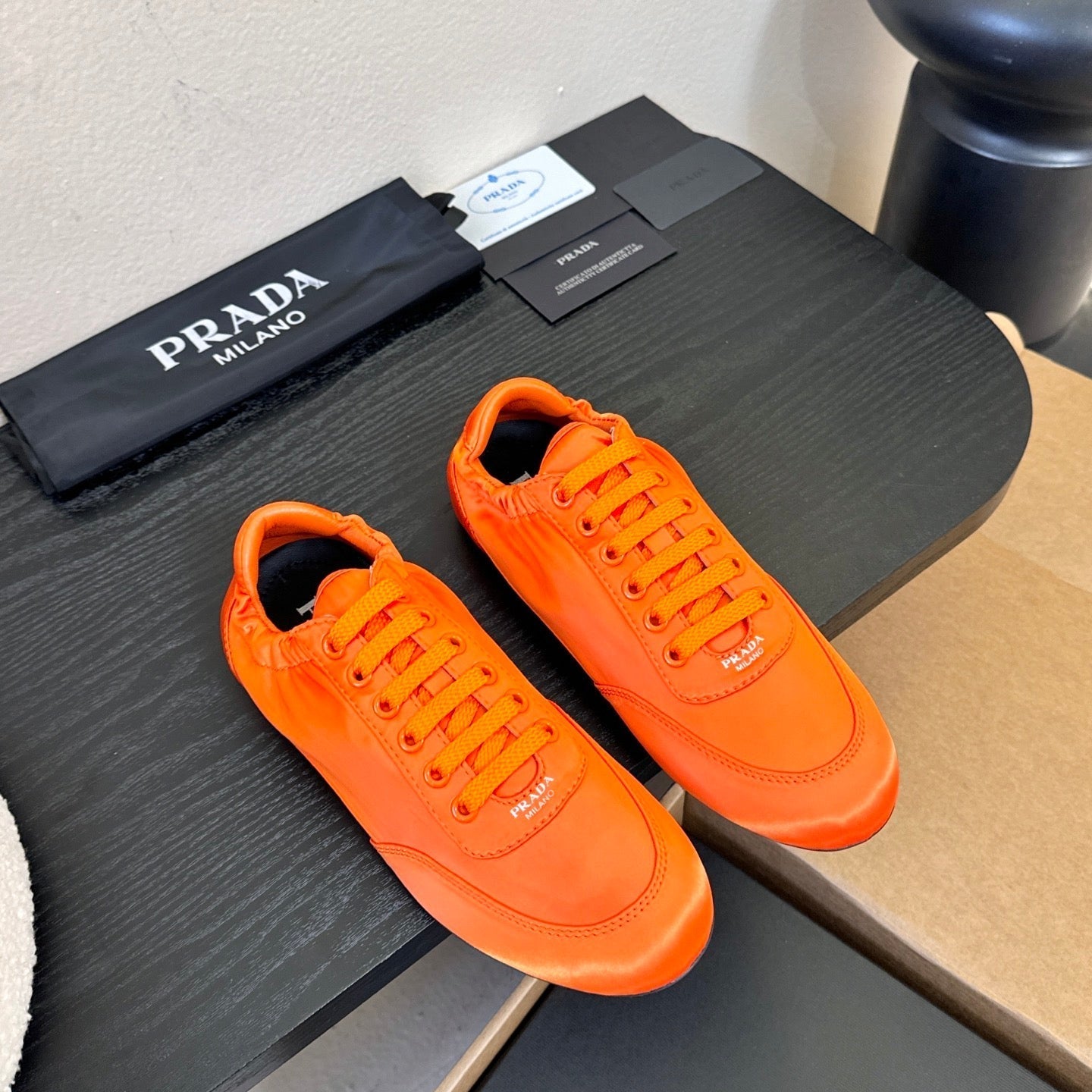 Prada Classic Retro Sneakers – Sport & Casual Style Orange in Sheepskin Fabric 580380