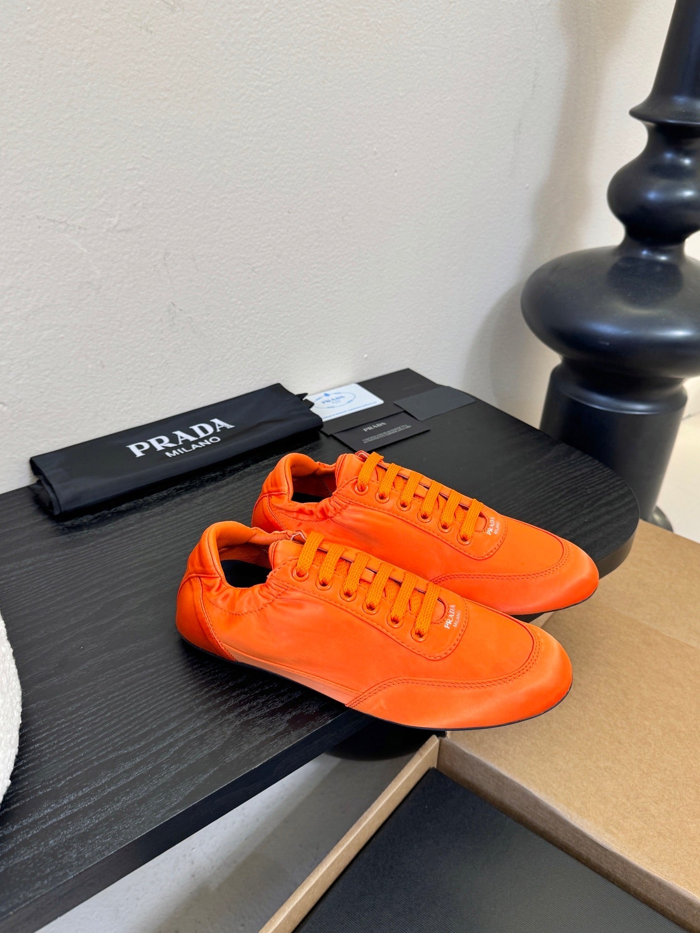 Prada Classic Retro Sneakers – Sport & Casual Style Orange in Sheepskin Fabric 580380