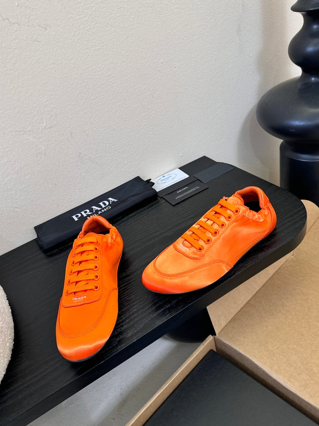 Prada Classic Retro Sneakers – Sport & Casual Style Orange in Sheepskin Fabric 580380