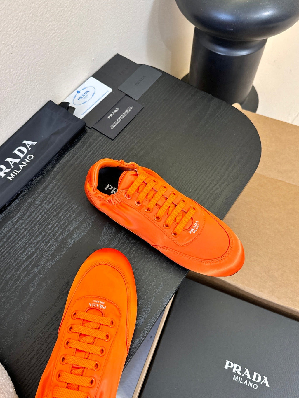 Prada Classic Retro Sneakers – Sport & Casual Style Orange in Sheepskin Fabric 580380