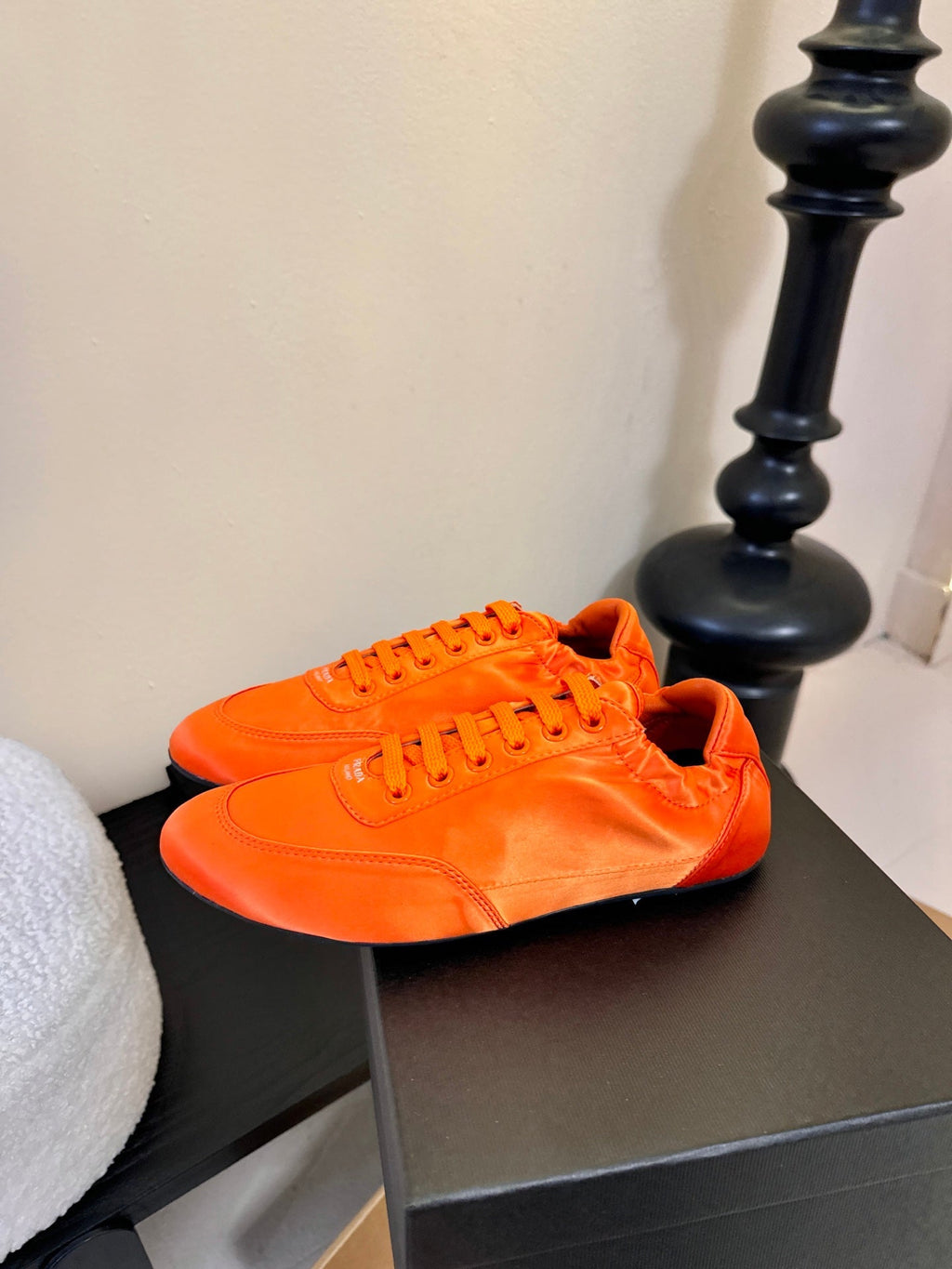 Prada Classic Retro Sneakers – Sport & Casual Style Orange in Sheepskin Fabric 580380