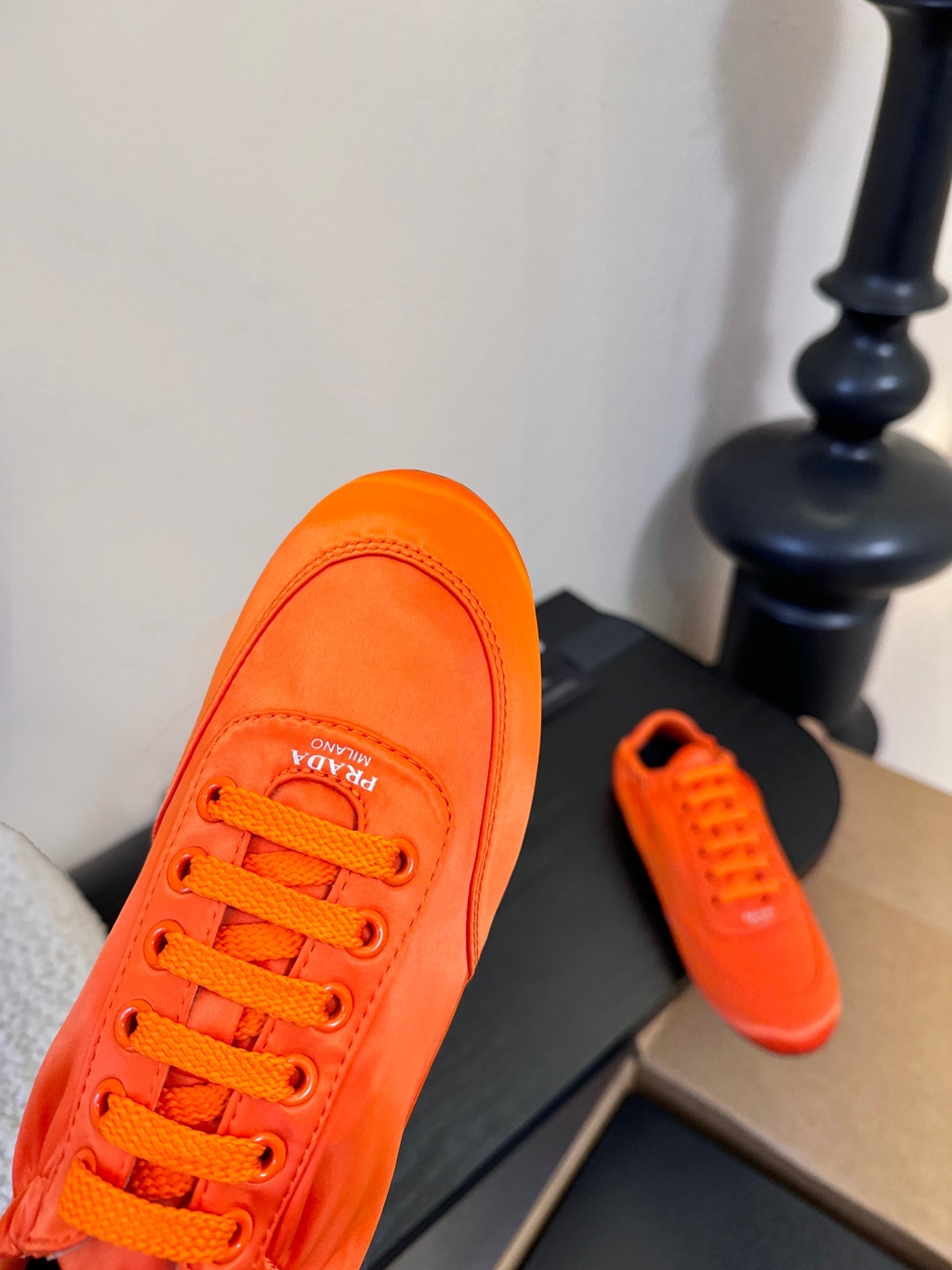 Prada Classic Retro Sneakers – Sport & Casual Style Orange in Sheepskin Fabric 580380