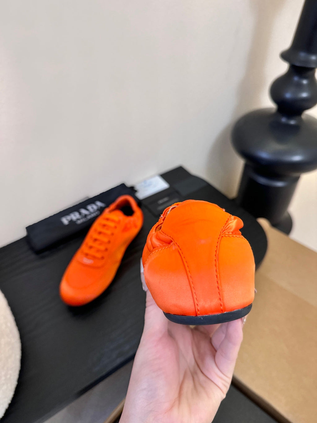 Prada Classic Retro Sneakers – Sport & Casual Style Orange in Sheepskin Fabric 580380