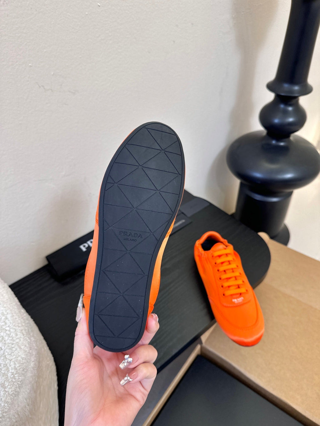 Prada Classic Retro Sneakers – Sport & Casual Style Orange in Sheepskin Fabric 580380