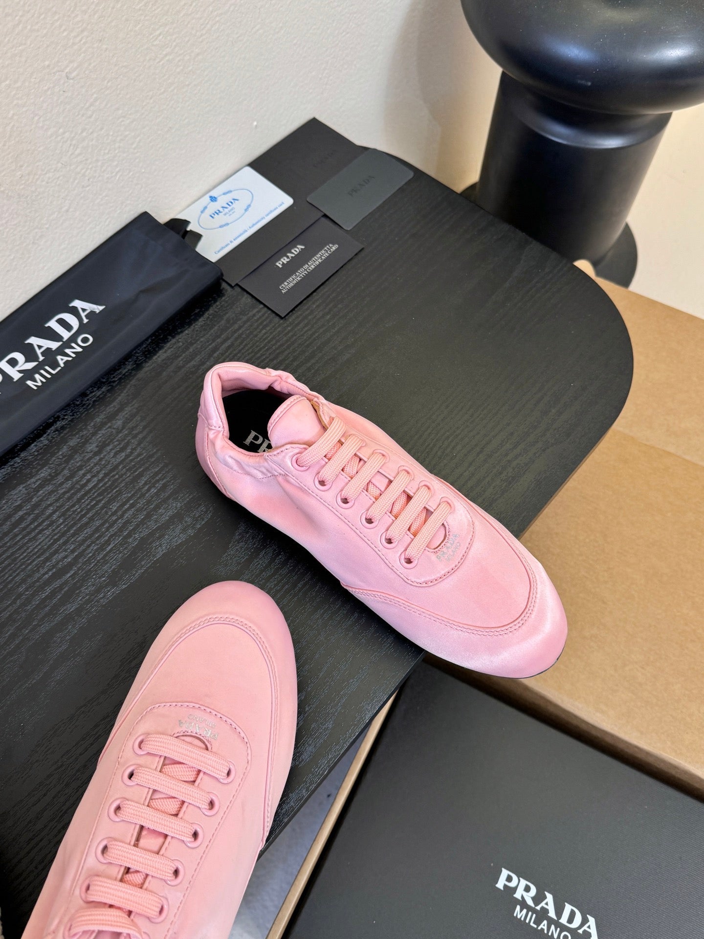 Prada Classic Retro Sneakers – Sport & Casual Style Pink in Sheepskin Fabric 580379