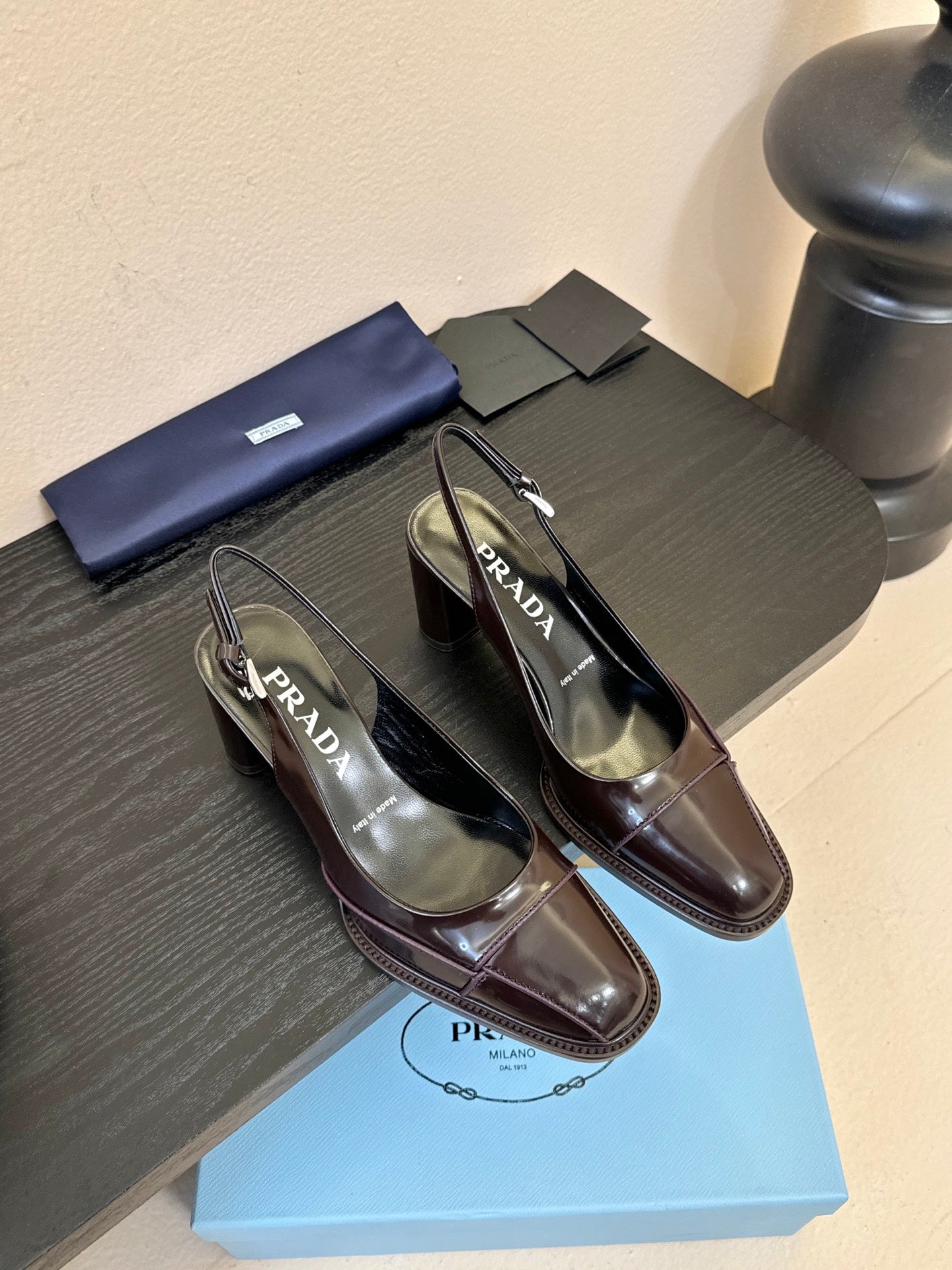 PRADA New Slingback Pumps Dark Brown in Goatskin 580378