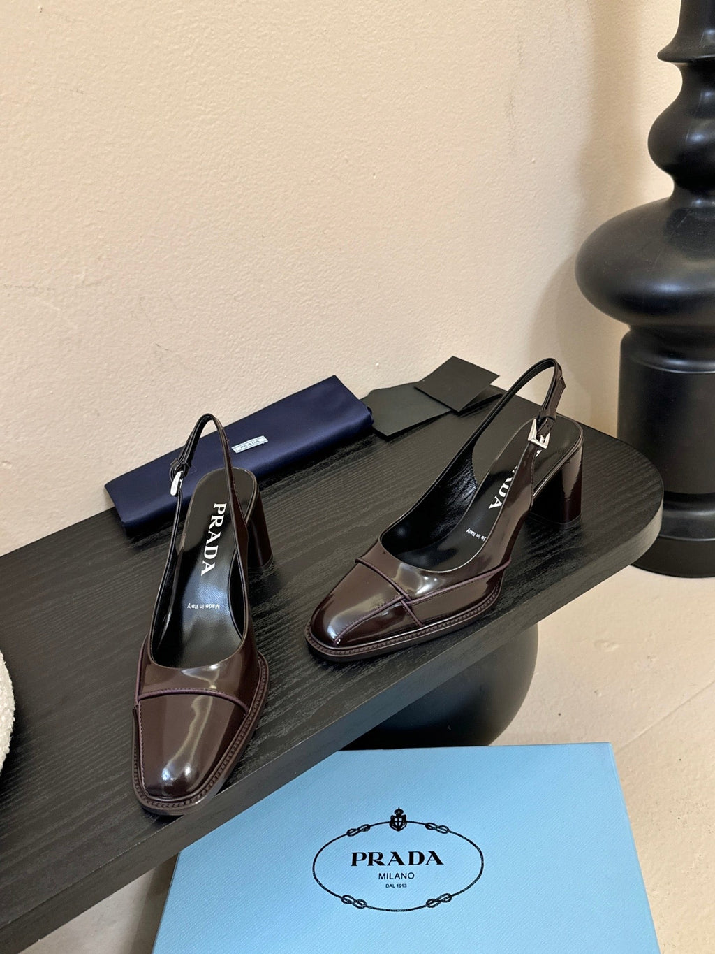 PRADA New Slingback Pumps Dark Brown in Goatskin 580378