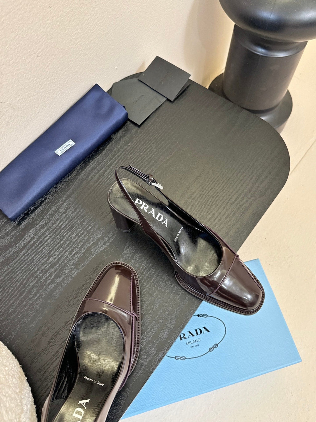 PRADA New Slingback Pumps Dark Brown in Goatskin 580378
