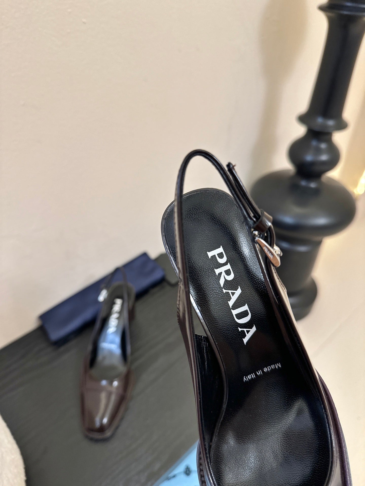 PRADA New Slingback Pumps Dark Brown in Goatskin 580378