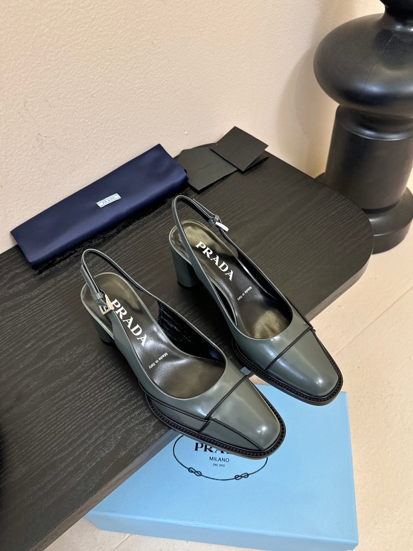 PRADA New Slingback Pumps Granite Gray in Goatskin 580376