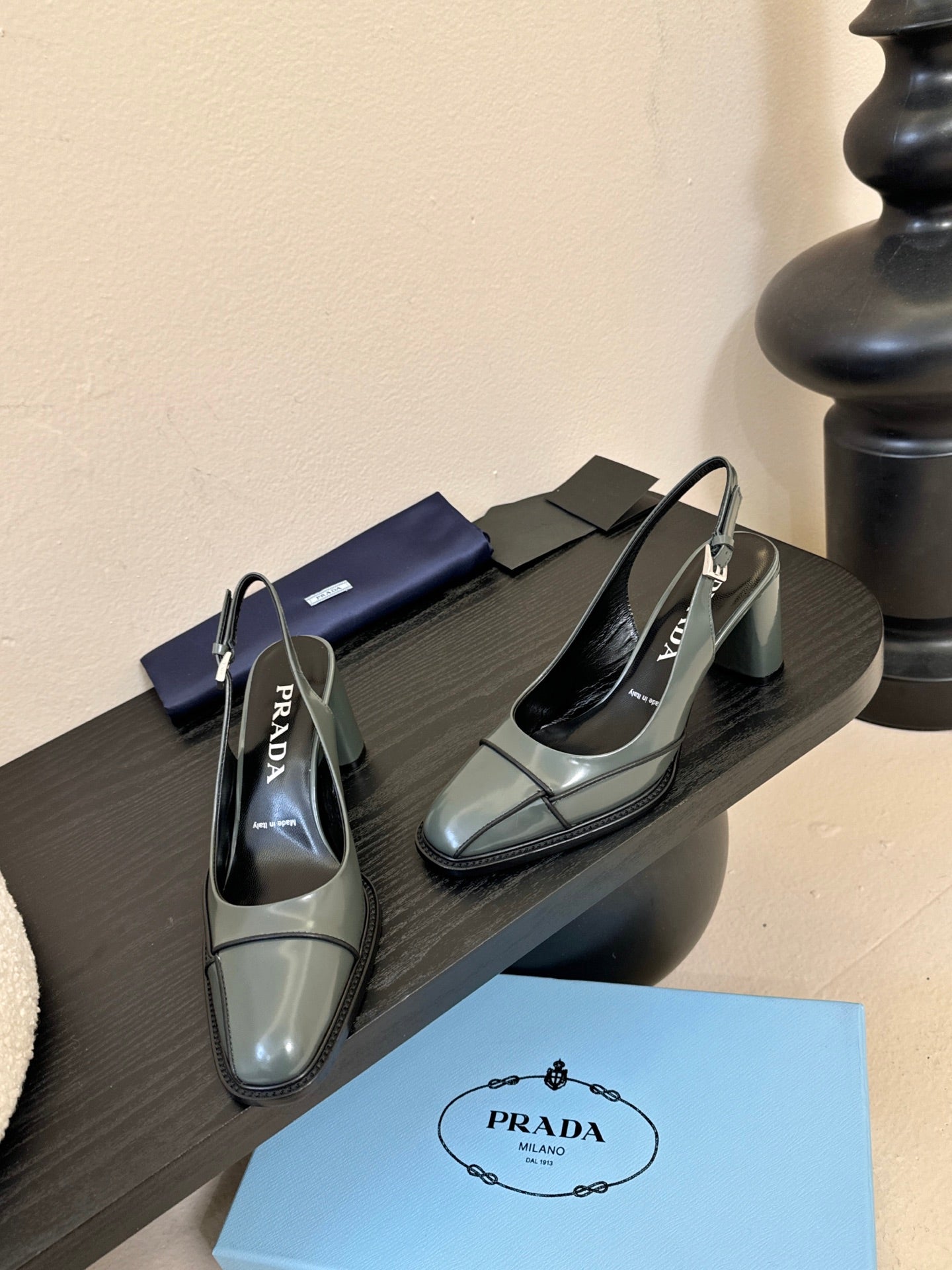 PRADA New Slingback Pumps Granite Gray in Goatskin 580376