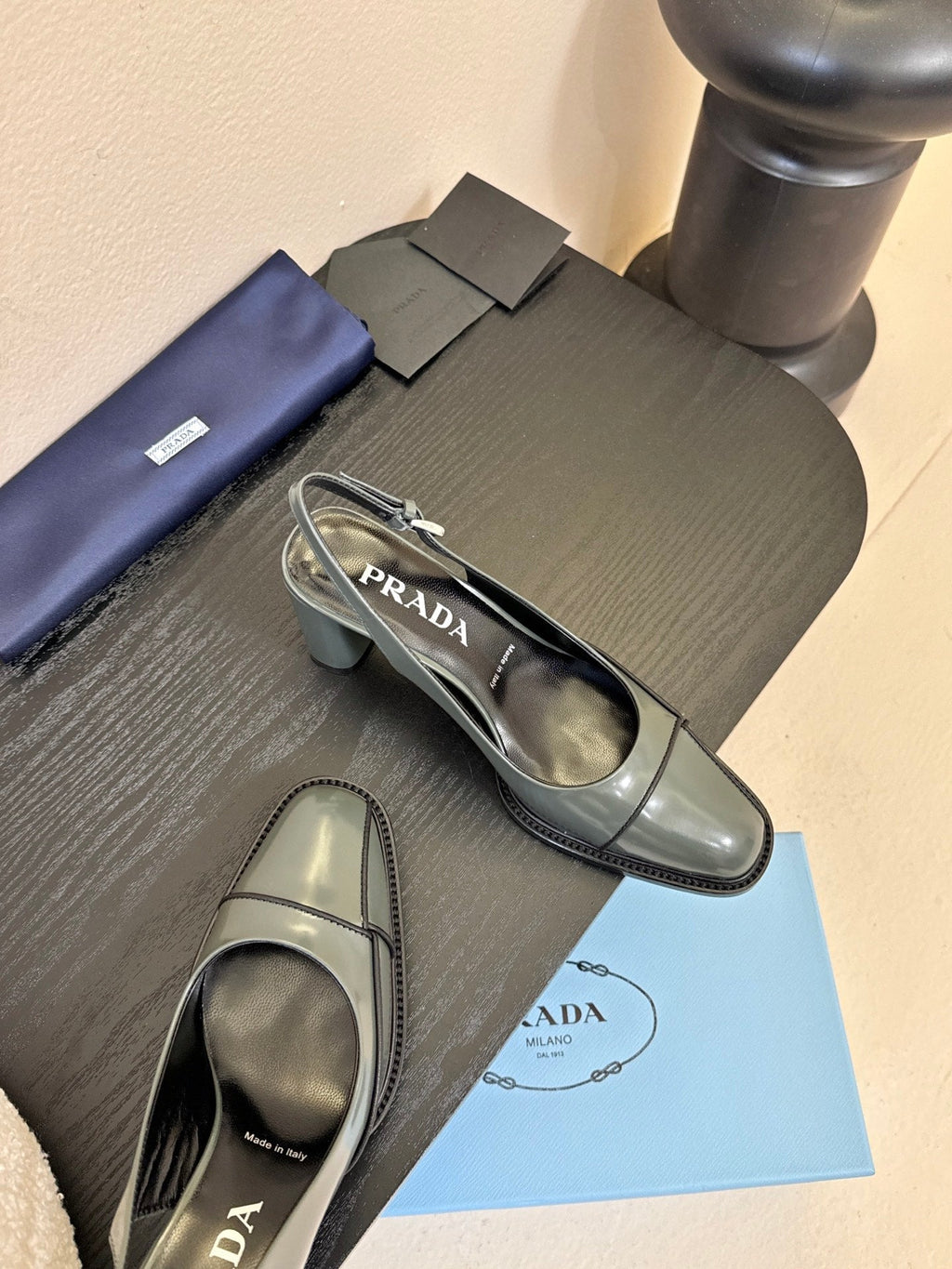 PRADA New Slingback Pumps Granite Gray in Goatskin 580376