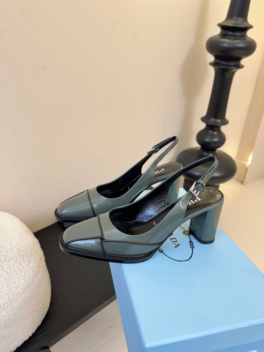 PRADA New Slingback Pumps Granite Gray in Goatskin 580376