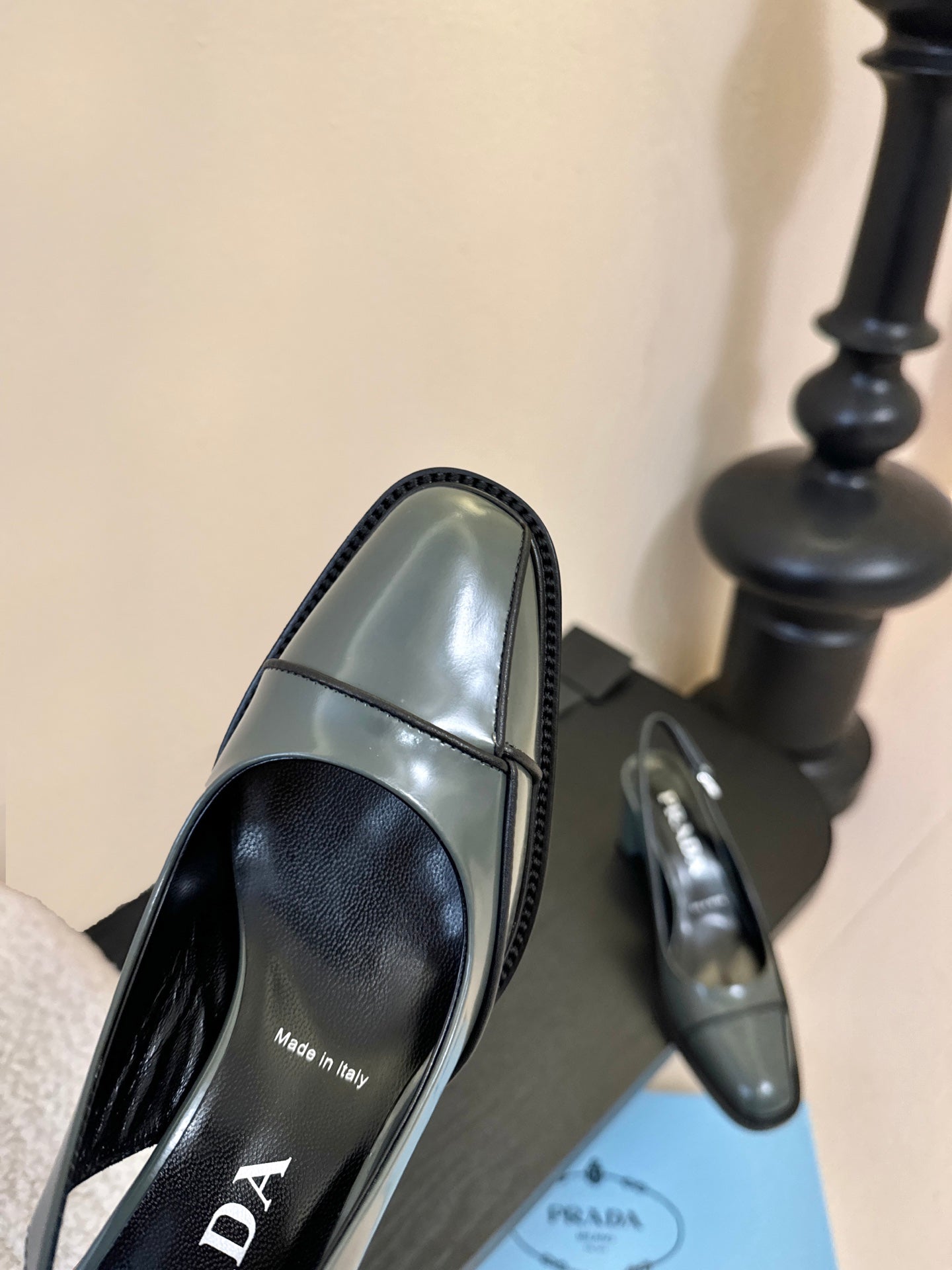 PRADA New Slingback Pumps Granite Gray in Goatskin 580376