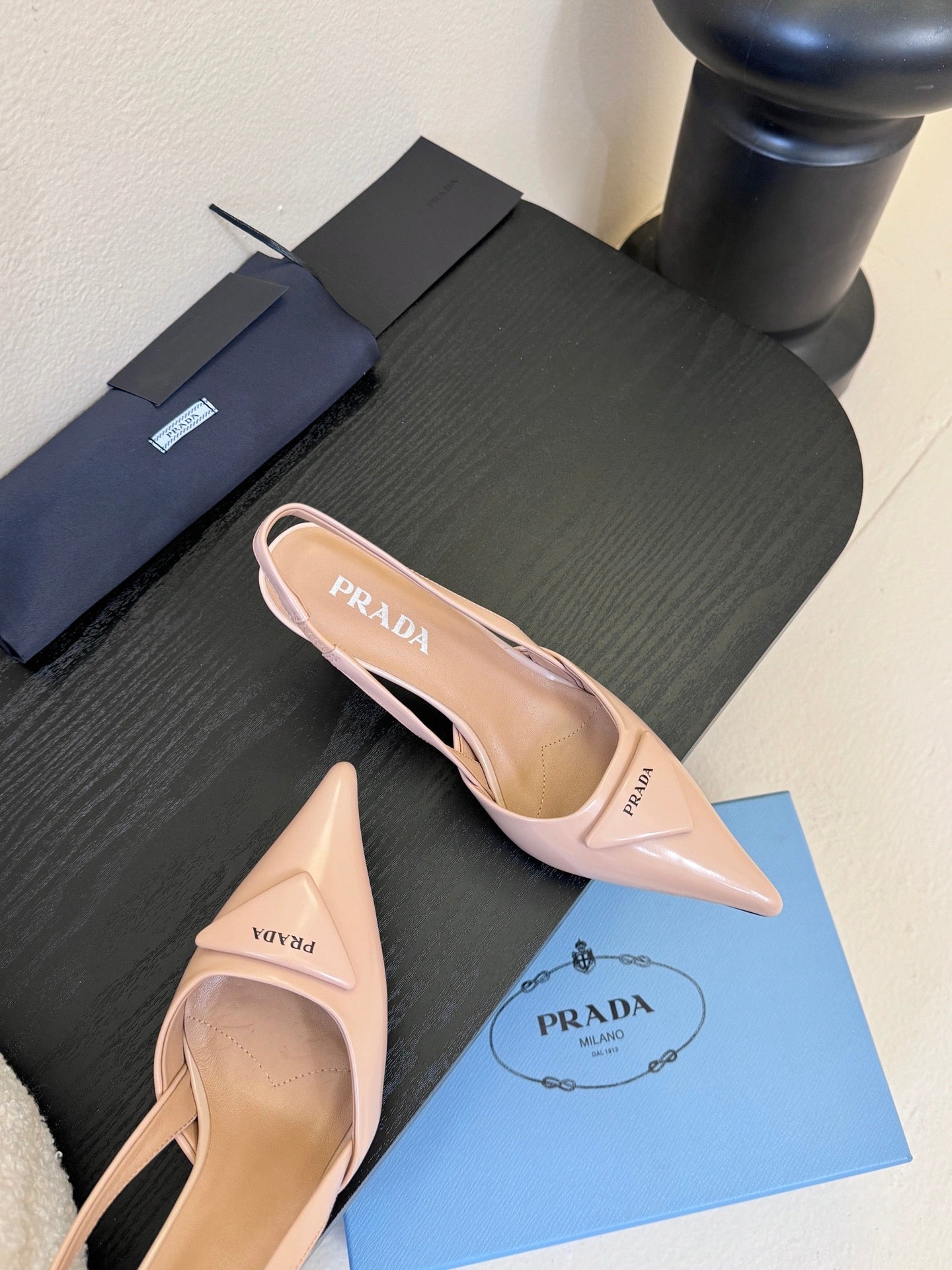 Prada Slingback Triangle-Logo Pumps 60mm Pink Lambskin 580366