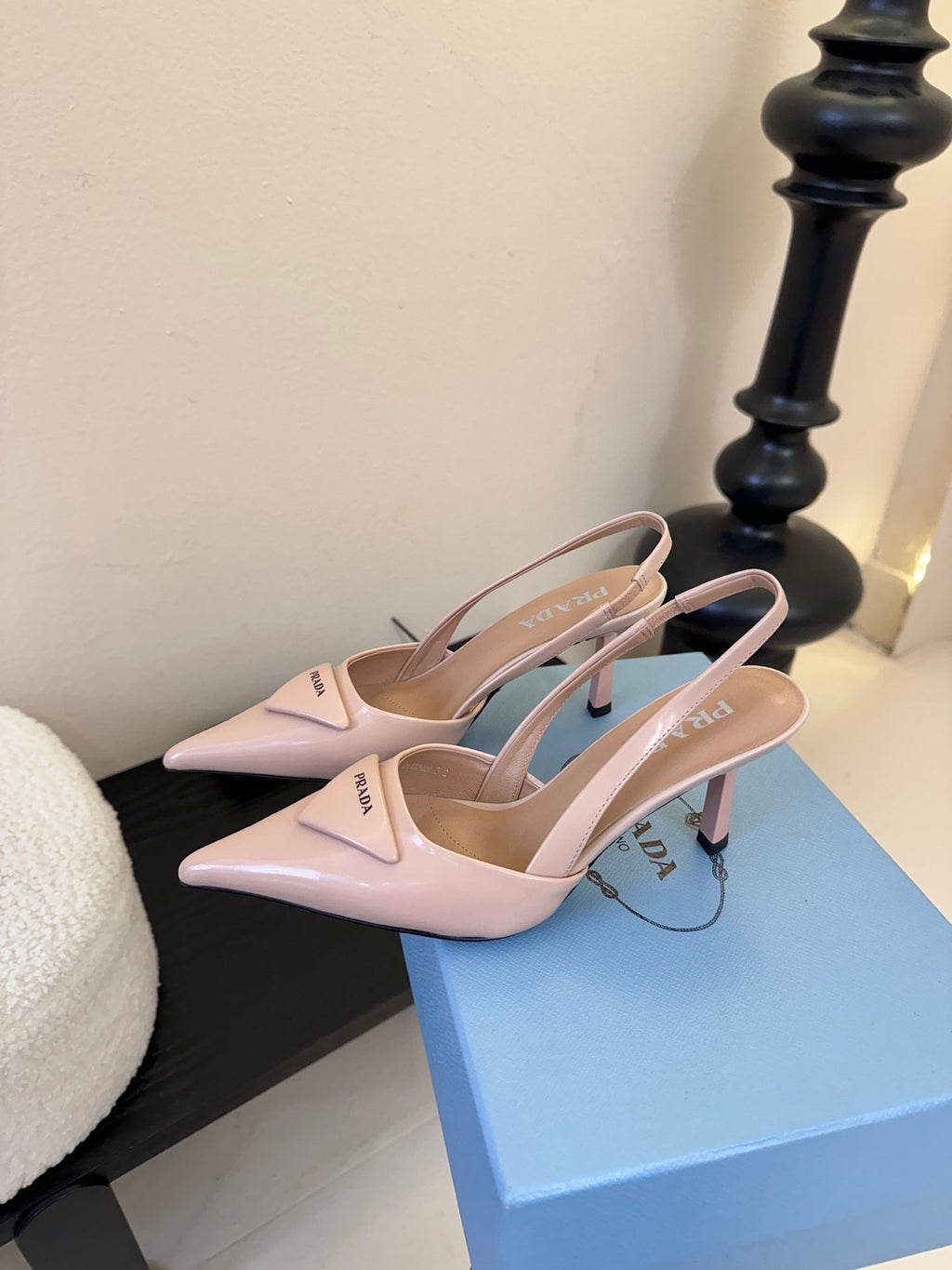 Prada Slingback Triangle-Logo Pumps 60mm Pink Lambskin 580366