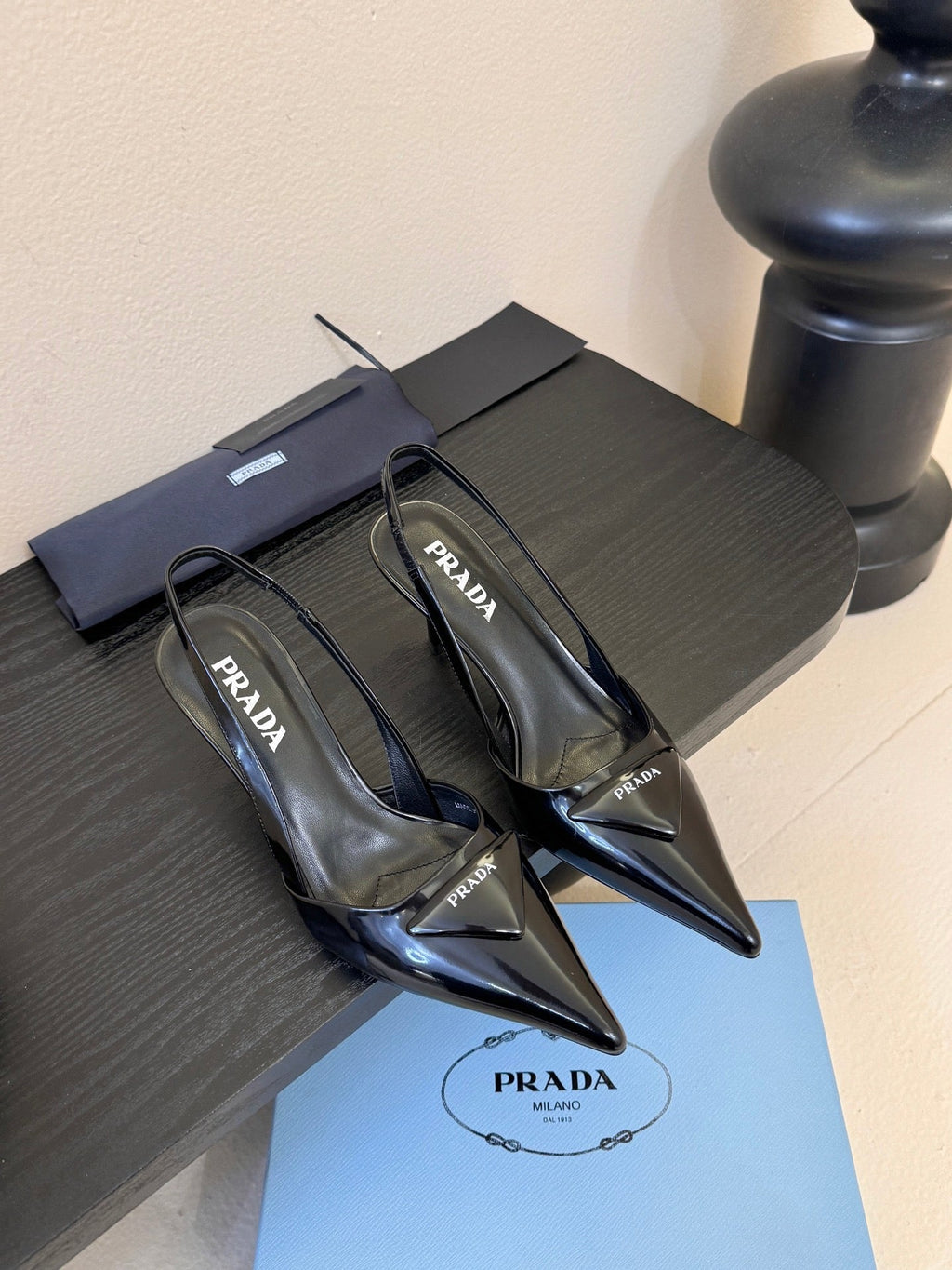 Prada Slingback Triangle-Logo Pumps 60mm Black Lambskin 580363