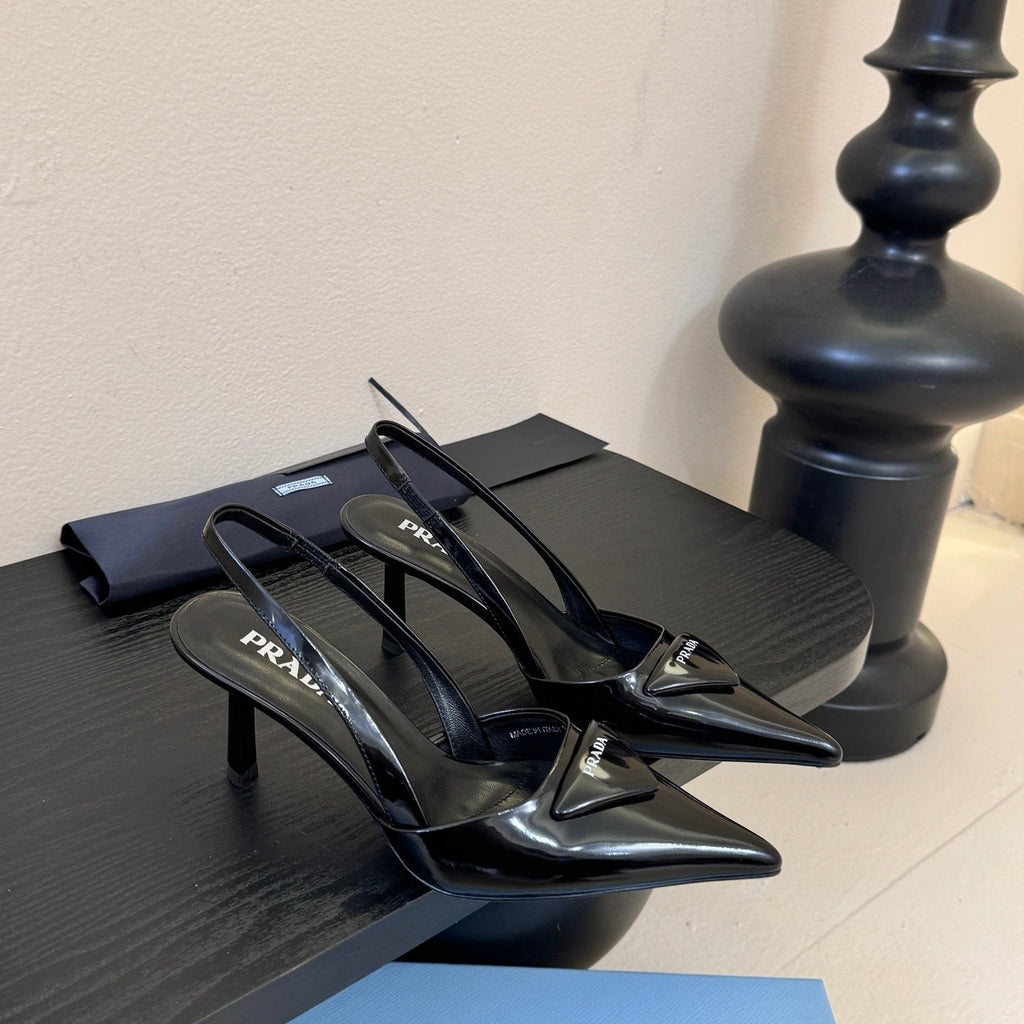 Prada Slingback Triangle-Logo Pumps 60mm Black Lambskin 580363