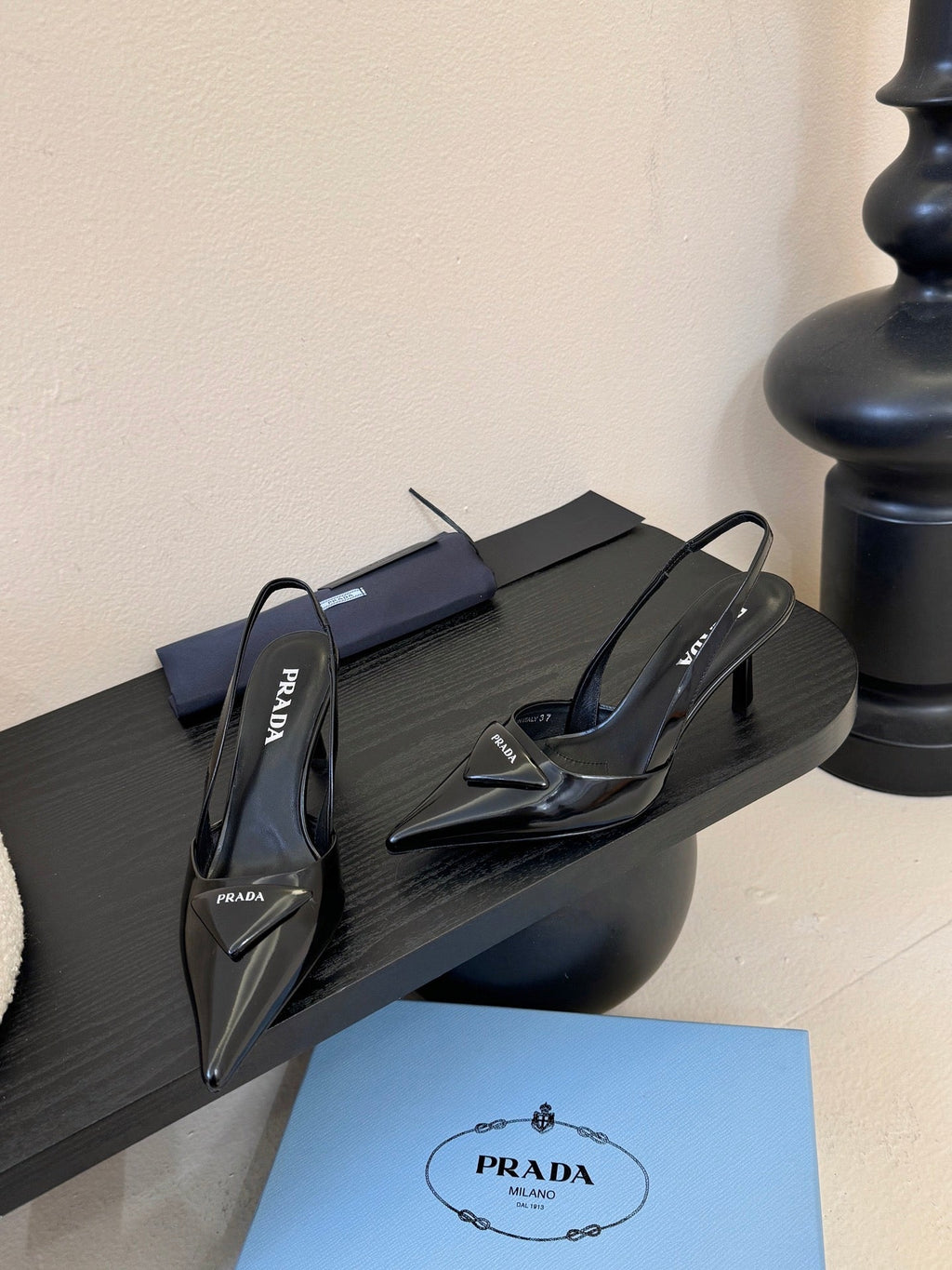 Prada Slingback Triangle-Logo Pumps 60mm Black Lambskin 580363